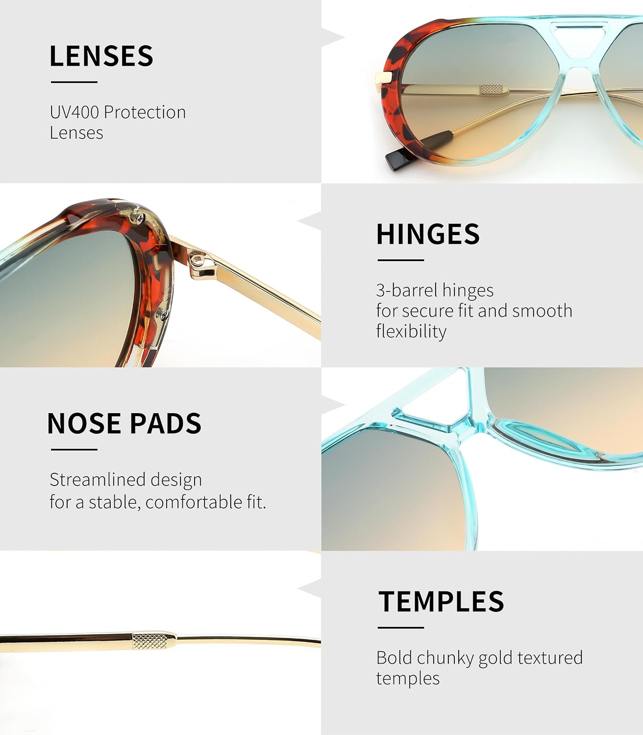 FEISEDY Retro Gold Metal Aviator Sunglasses for Women Men B0405 image 6