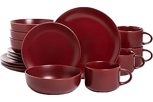 10 Strawberry Street Wazee Matte Coupe 16-Piece Dinnerware Set with 8 Red Dishes