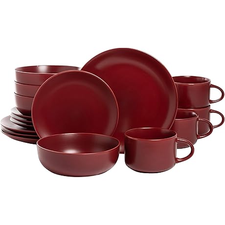 10 Strawberry Street Wazee Matte Coupe 16-Piece Dinnerware Set with 8 Red Dishes