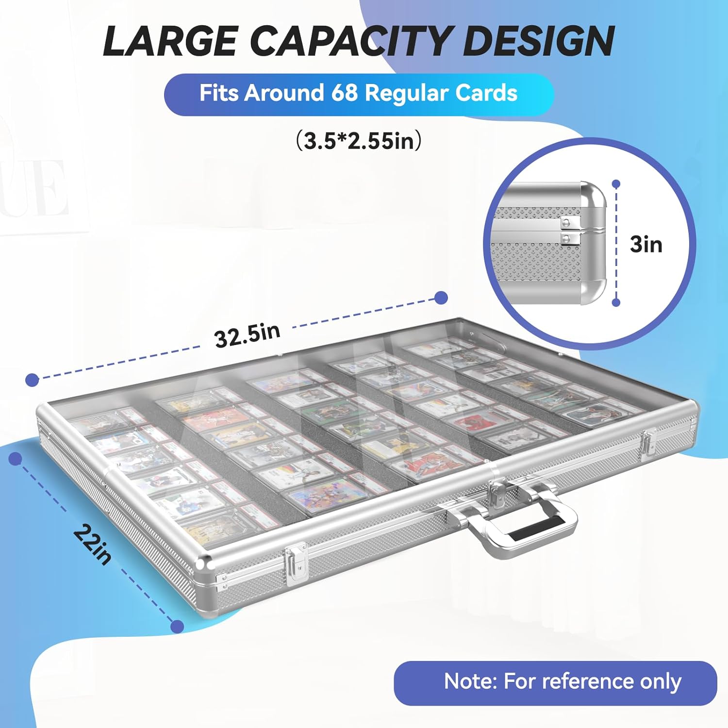 Aluminum Card Display Case with Lock and Customizable Foam Insert, Large Glass Tabletop Showcase for Collectible Cards, Jewelry, Trading Cards, Portable Acrylic Storage Box for Trade and Home Display