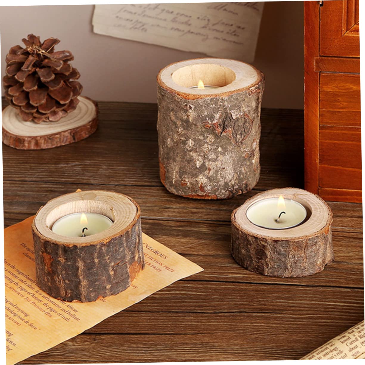 5 Set Portacandele A Palo Lumini Candelieri Candelabri Candele A Di Tè Candele Di Tealight Piccolo Portacandele Da Tè Soia Ceppo Titolare Decorazione Lumino Di Legno 2 Pezzi*5