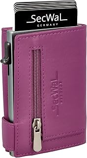 SecWal Card Case with Coin Compartment Zip, Made in Germany, Genuine Leather Mini W…