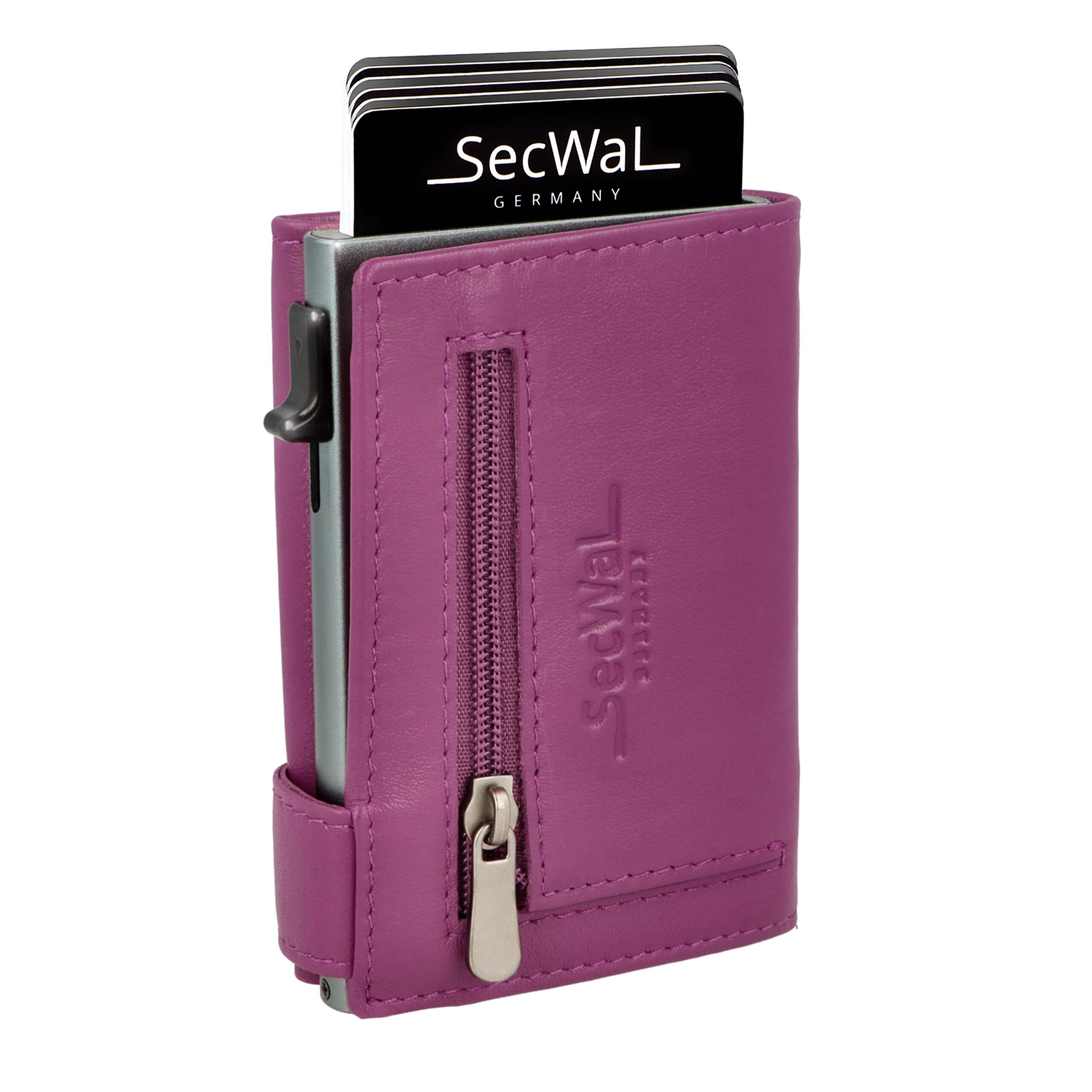 SecWal Kartenetui mit Münzfach Reißverschluss - Made in Germany - Echtleder Mini Geldbörse inkl. E-Book für Damen und Herren - RFID Schutz Portemonnaie Leder - Geldbeutel klein (9,5cm x 7,0cm x 2cm)