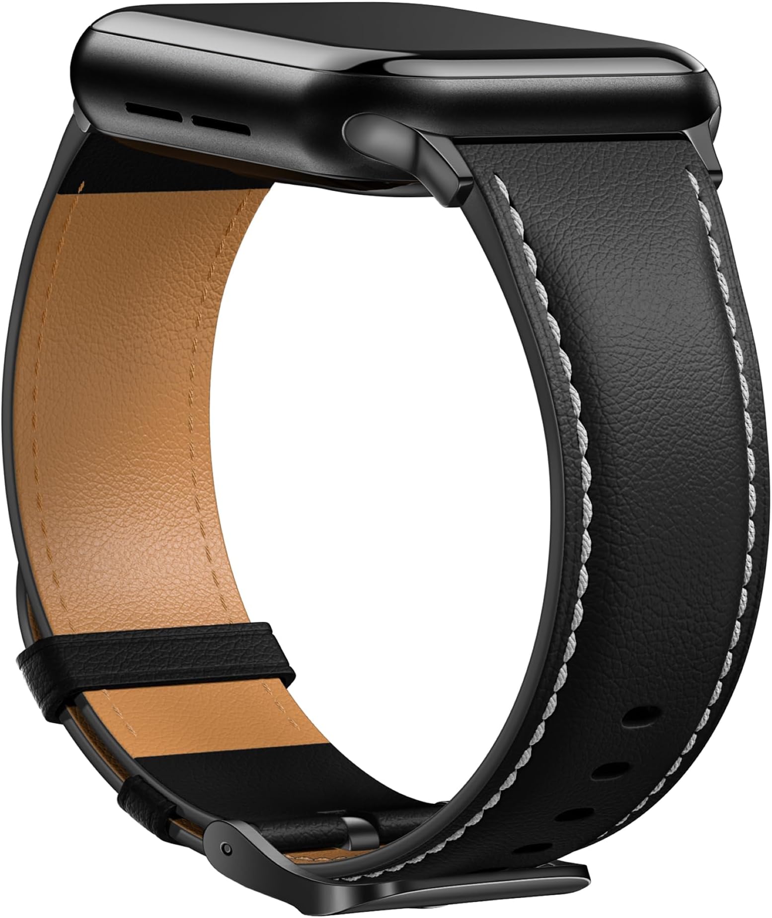 Laffav Leather Strap Compatible with Apple Watch Strap 40mm 38mm 41mm Women Men, Genuine Leather Classic Replacement Bands for Apple Watch iWatch Series 10 9 8 7 6 5 4 3 2 1 SE 2,Black