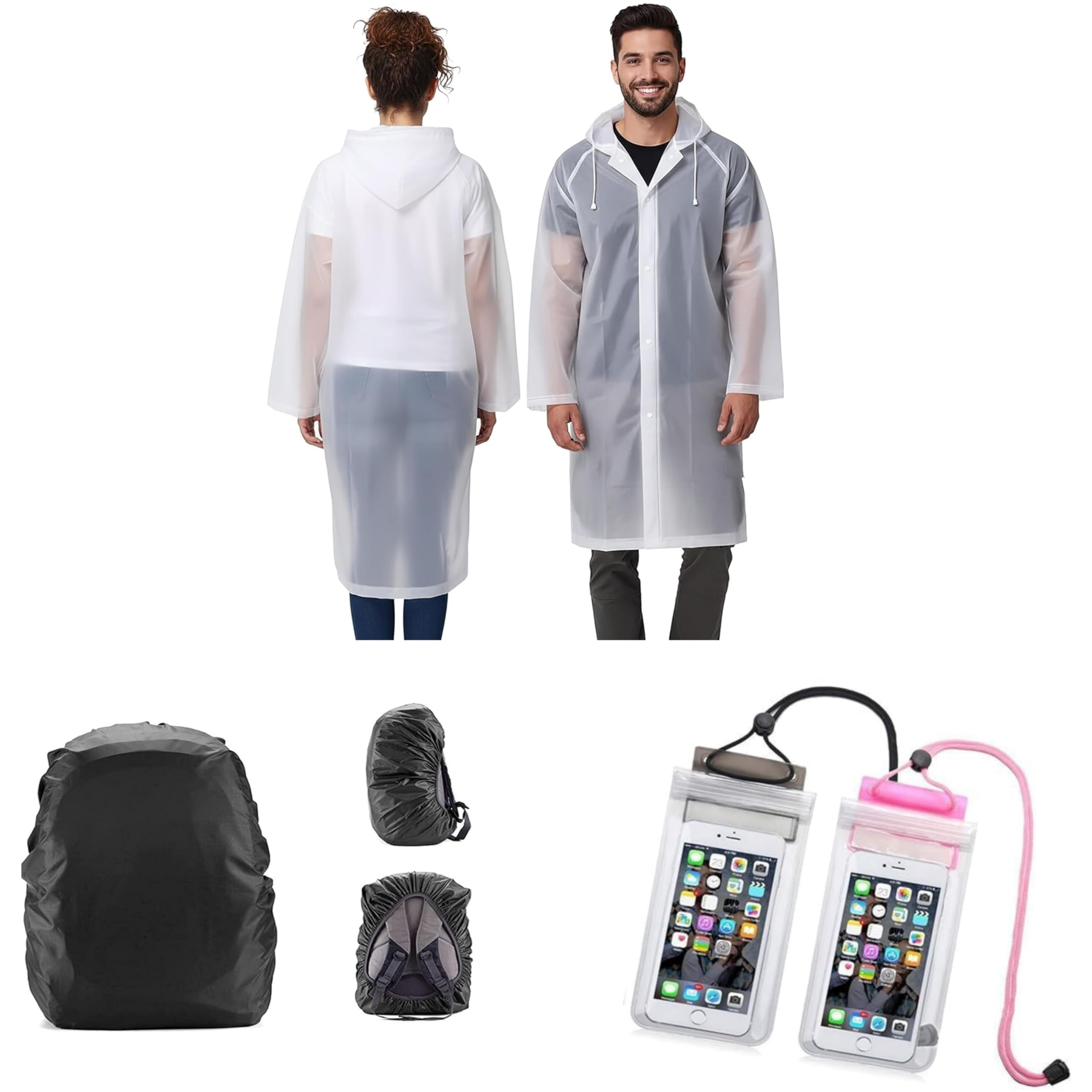 kuchit enterprise Transparent Hooded Raincoat Combo, Unisex, with Waterproof Mobile Pouch and Backpack Rain Cover for Travel, Bike and Daily Use-picture-50