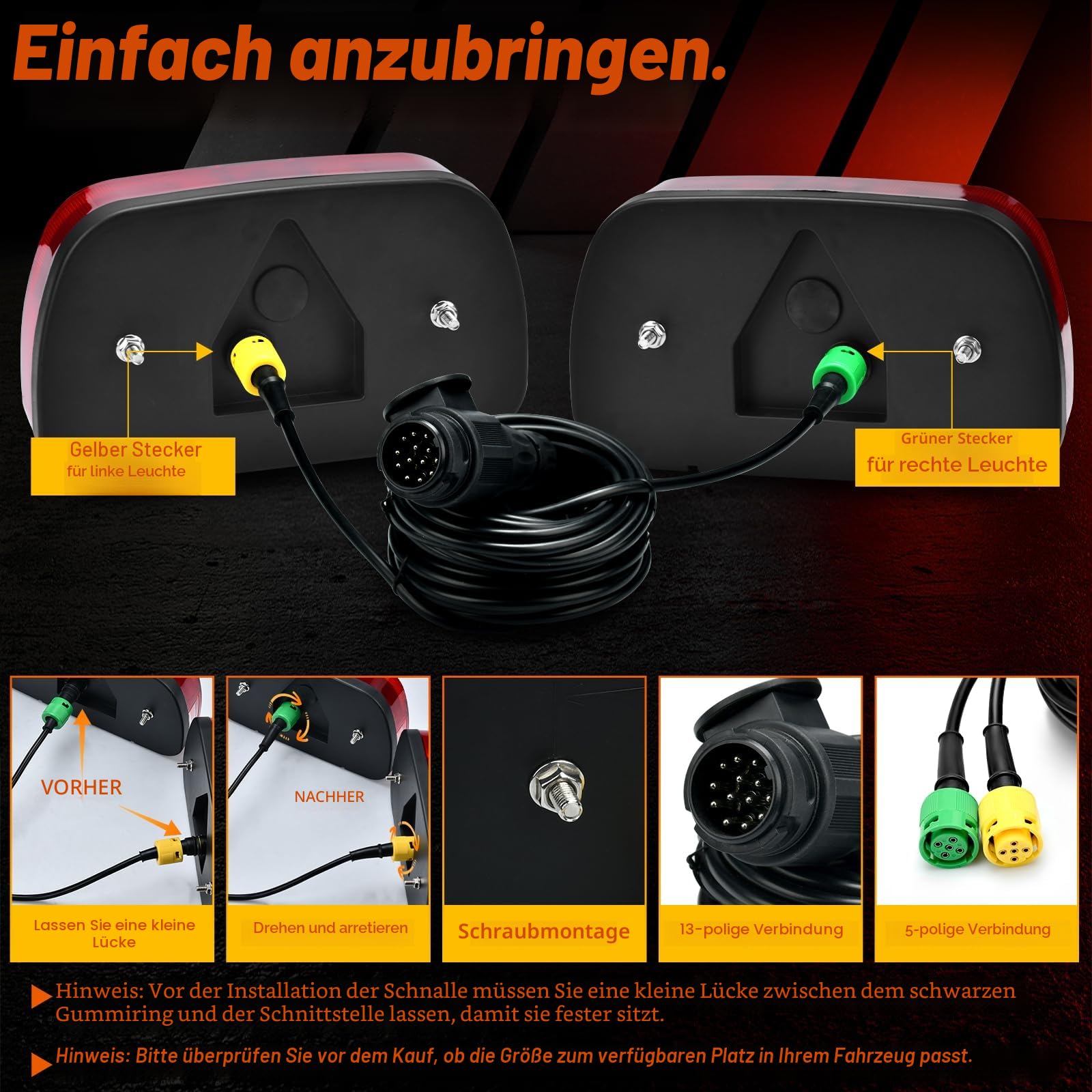 Aissom Rückleuchten Set für Anhänger,Rückleuchten Anhänger 13 polig,12V Anhängerbeleuchtung Rücklicht mit 6 Funktionen,5.5m Kabel, E11-zertifiziert