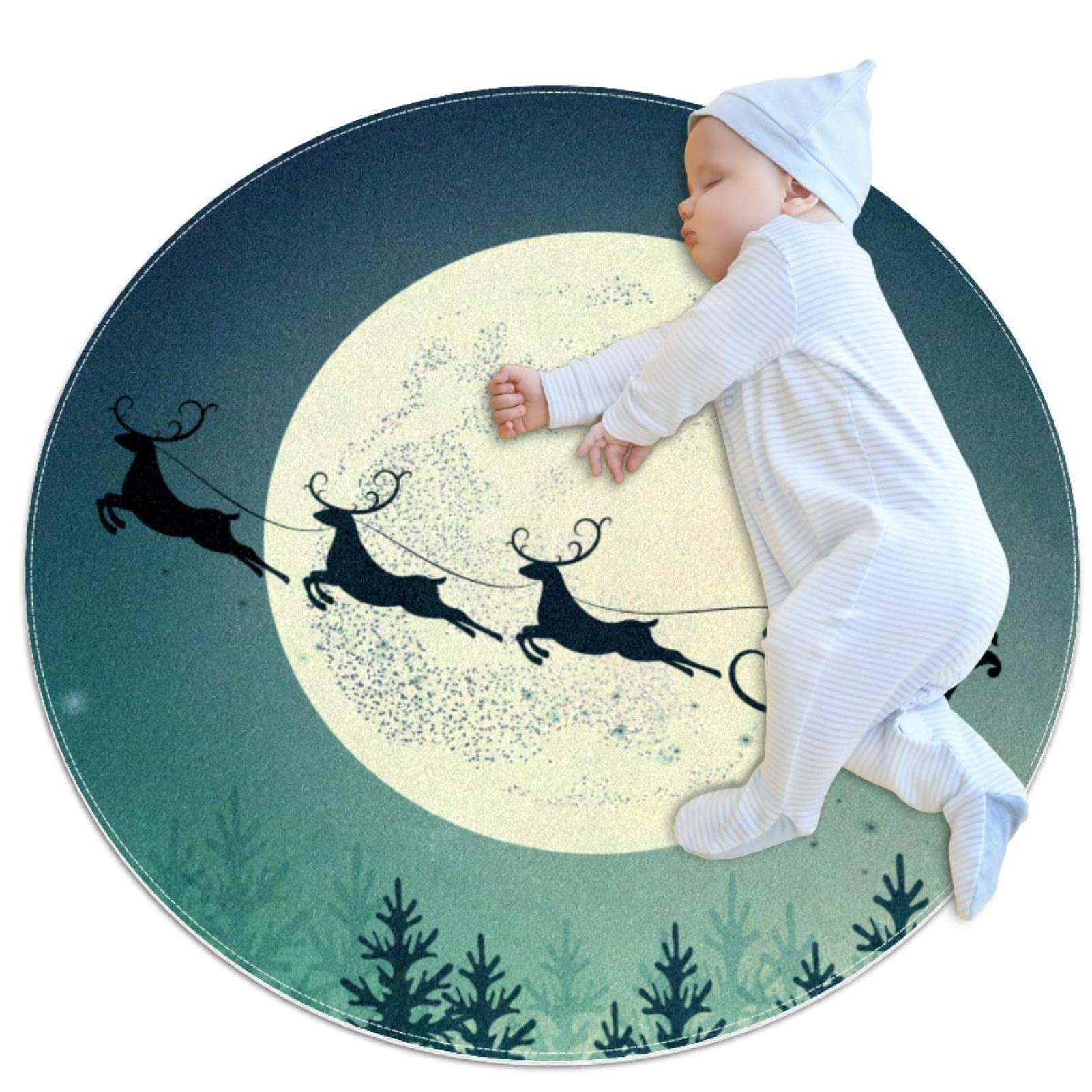 Tapis rond antidérapant forêt de Noël 100cm pour un sol sécurisé et ultra doux