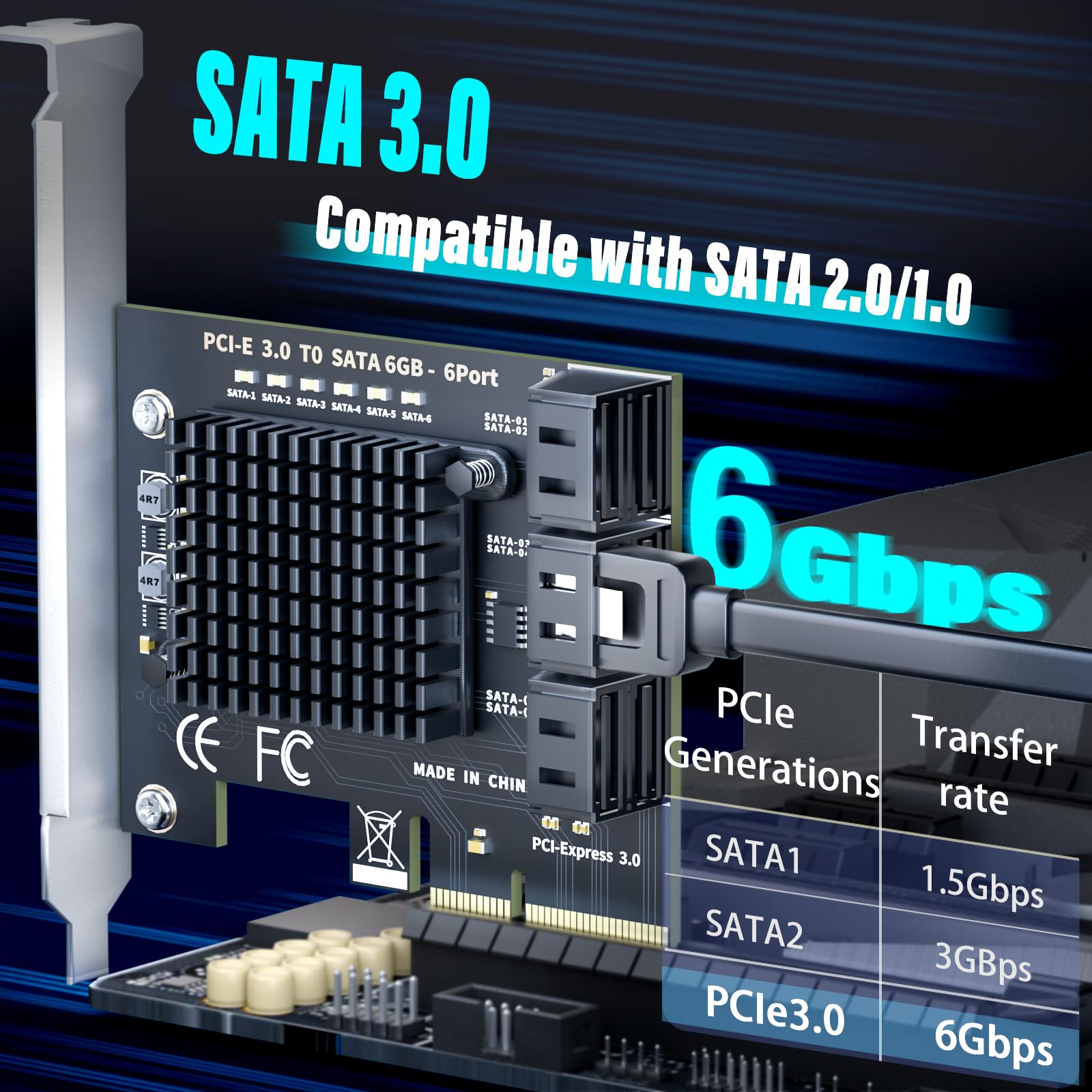 6-Port SATA Expansion Card - PCIe 3.0 -3