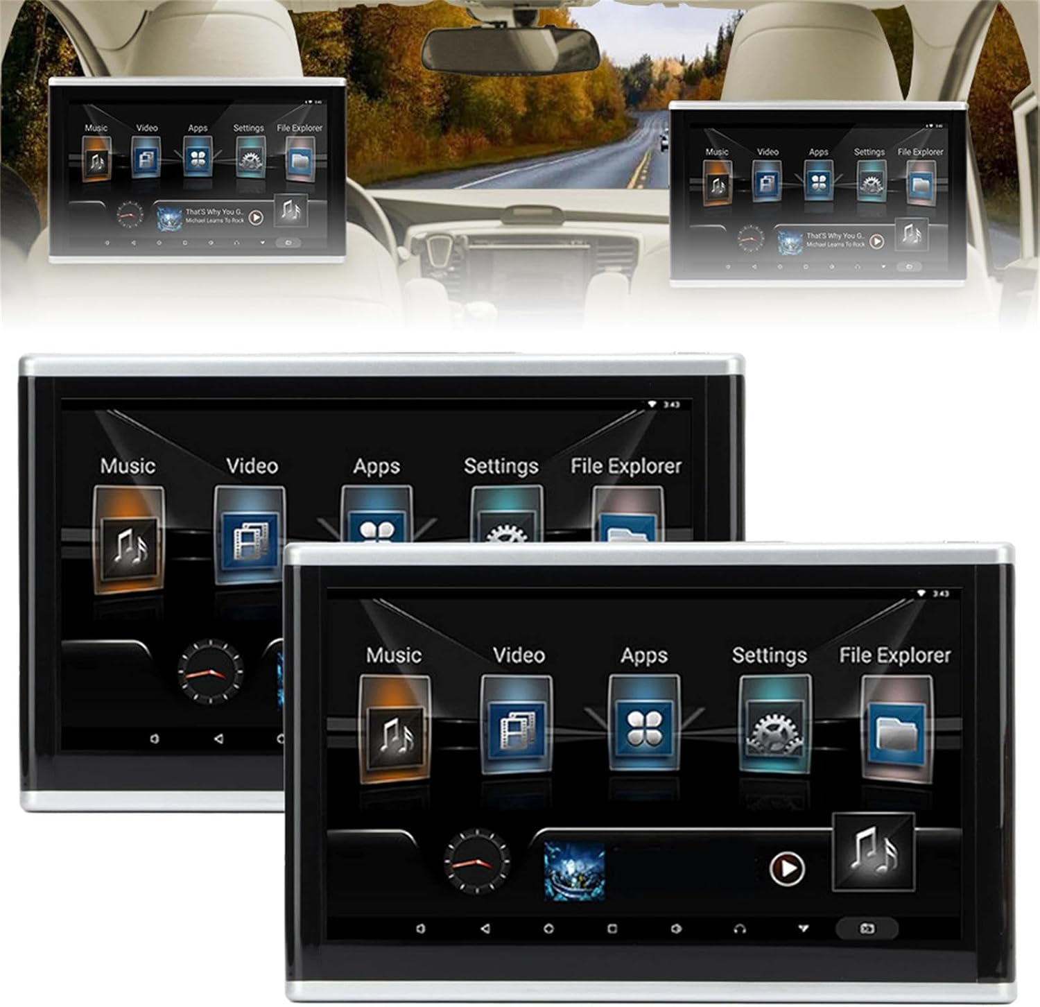 2 PCS 10-inch Car Headrest Video Player, 1080P FHD Touch Screen Car TV Headrest Mount Monitor Tablet, Portable Headrest Monitor for Backseat Entertainmen