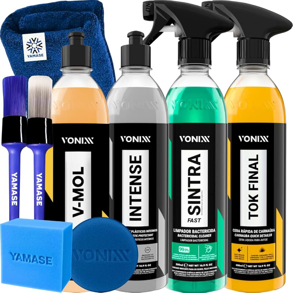 Kit Limpeza Automotiva Completa Vonixx Cera Carnauba Tok Final V-mol Revitalizador de Plasticos intense Sintra fast