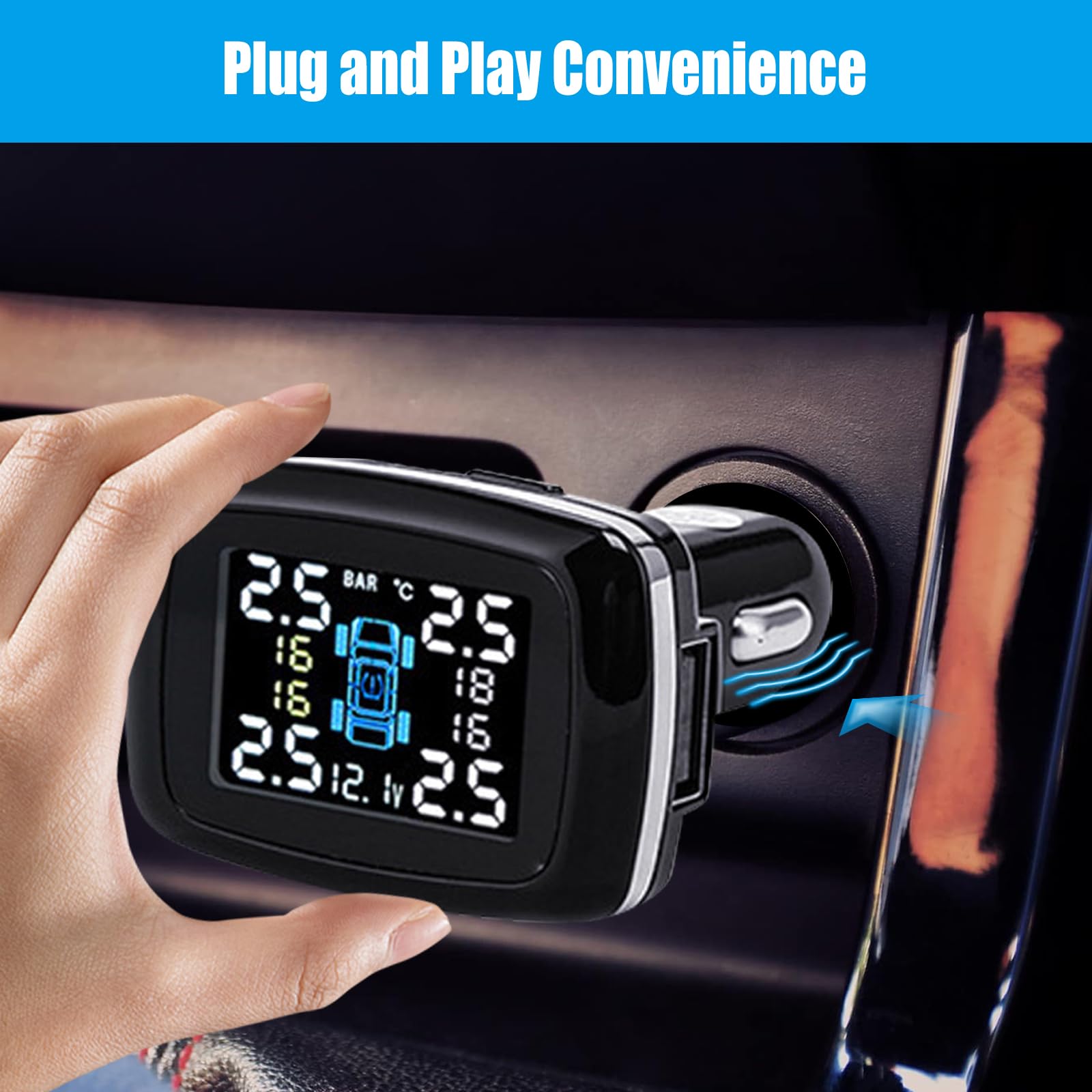 Reifendruckkontrollsystem, drahtloses Auto TPMS Reifendrucksystem, 6 Alarmmodi, einstellbare Bildschirmhelligkeit & Monitorwinkel für Wohnmobil, SUV, MPV, LKW, Limousine