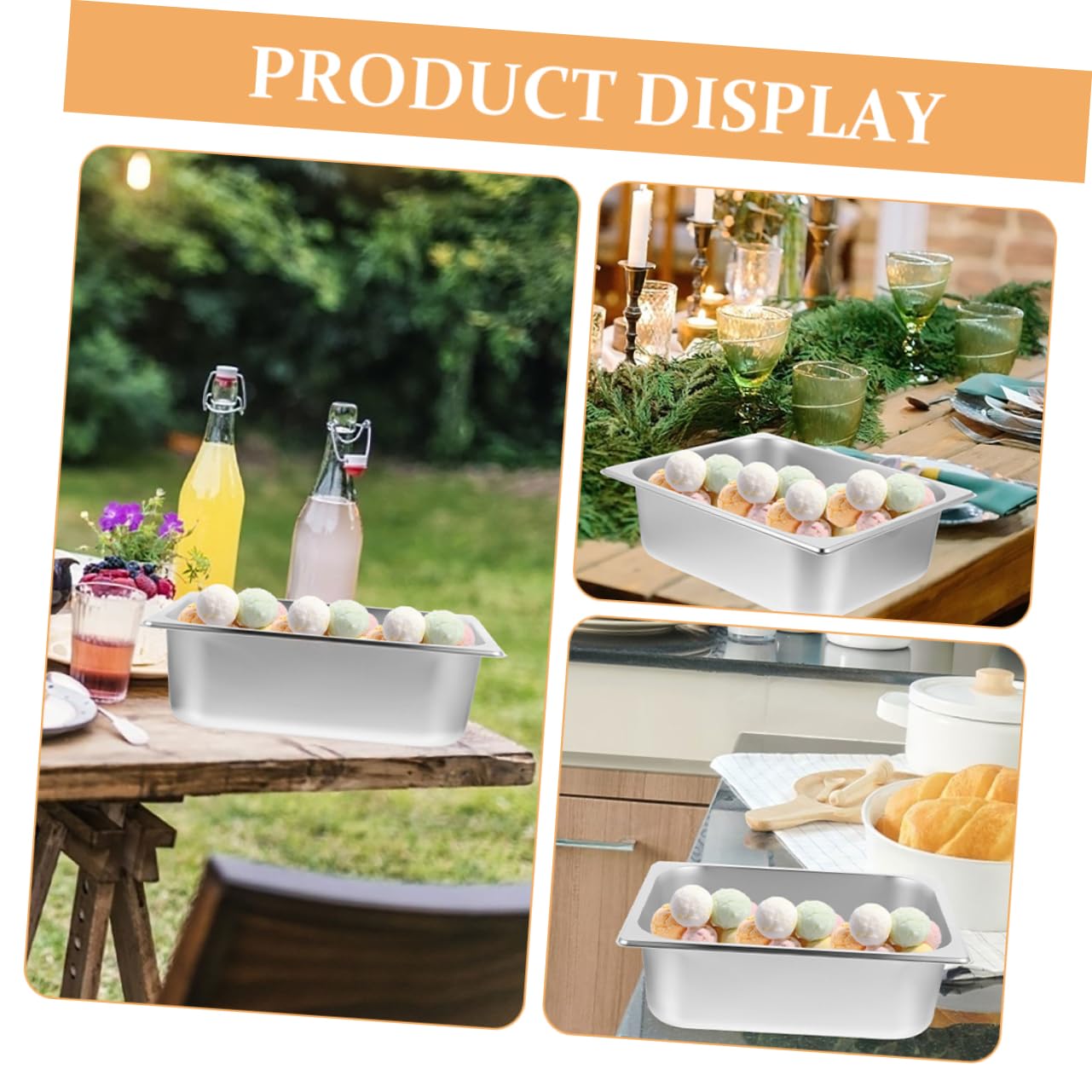 OFFSCH Deep Food Serving Pan Buffet Catering Stainless Steel Buffet Plate Serving Trays Snack Tray