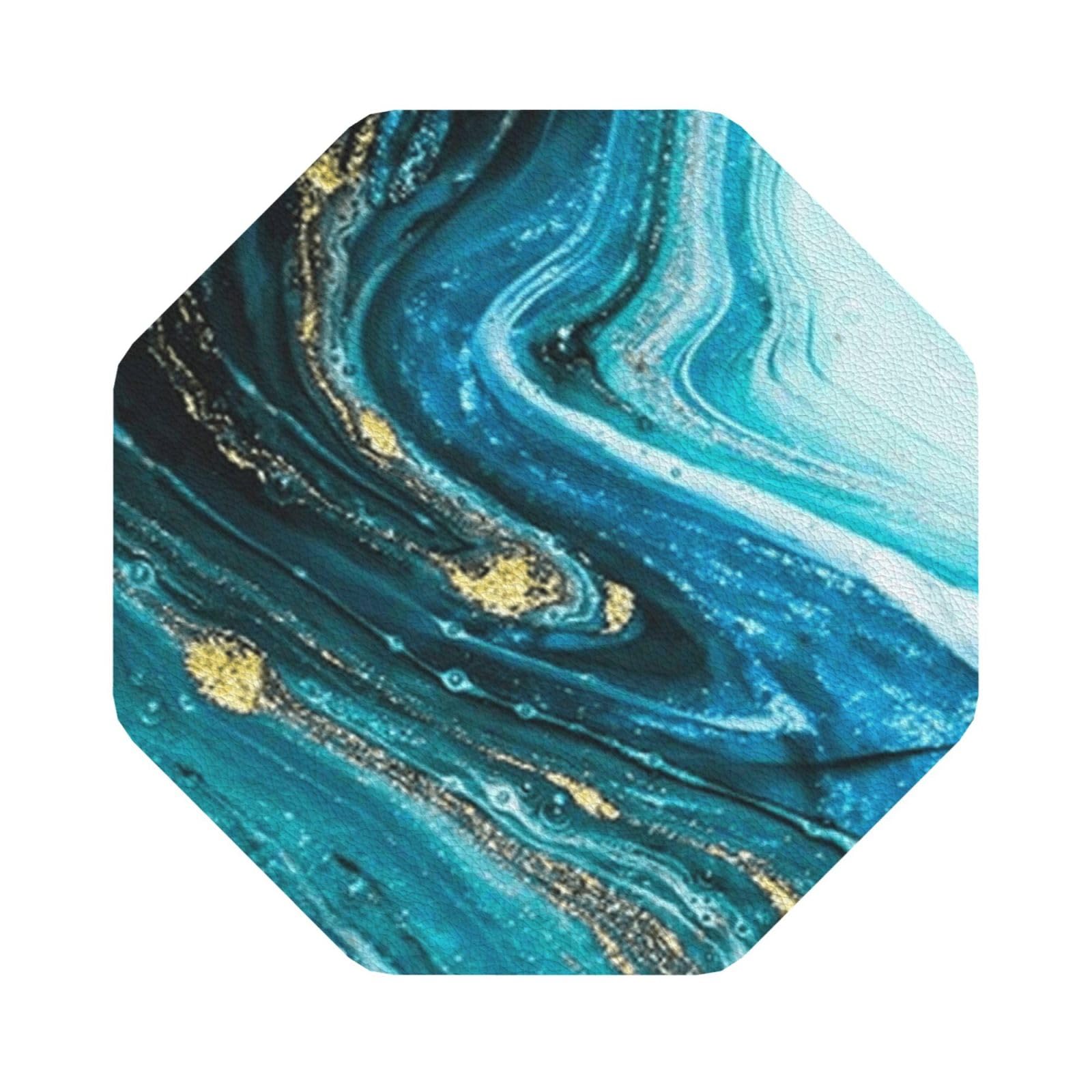 Stone Blue Gold Marble PU Leather Coasters Set of 6 Octagon Drink Coasters