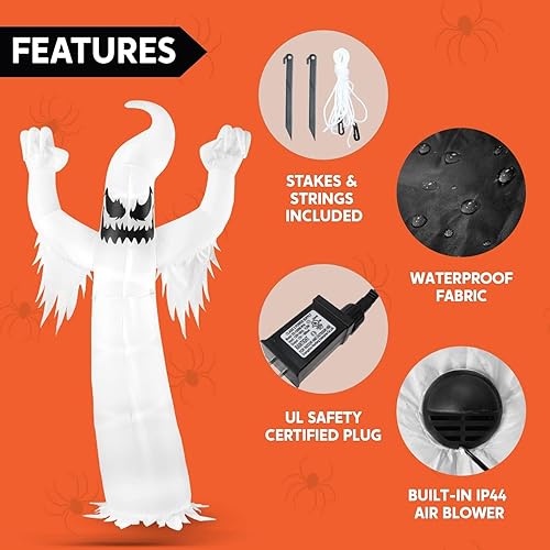 Miniatura 6 de Joiedomi Decoraciones inflables de Halloween de 12 pies de alto, decoraciones inflables de patio, decoración de Halloween fantasma inflable con LED