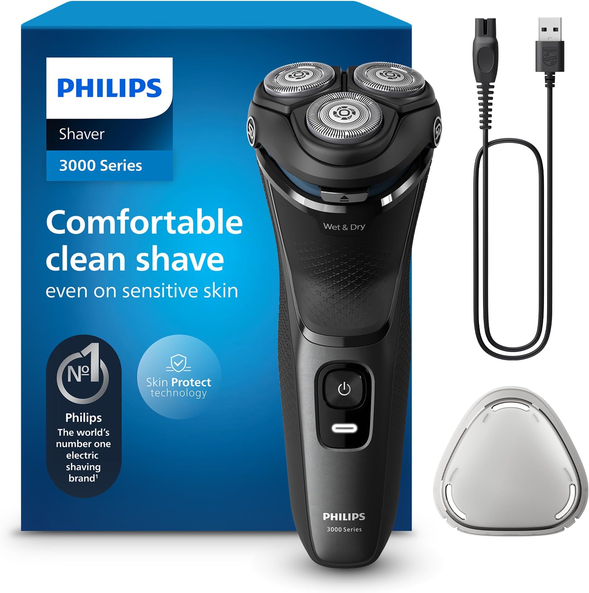 Philips Serie 3000 S3145/00 Rasoio Elettrico Wet & Dry, Tecnologia SkinProtect e Rifinitore