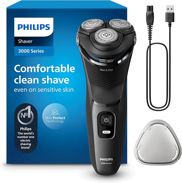 Philips Electric Shaver 3000 Series - Wet & Dry Electric Shaver for Men with SkinProtect Technology in Dark Moon, Pop-up Beard Trimmer, Cordless Shaver (Model S3145/00) - 1