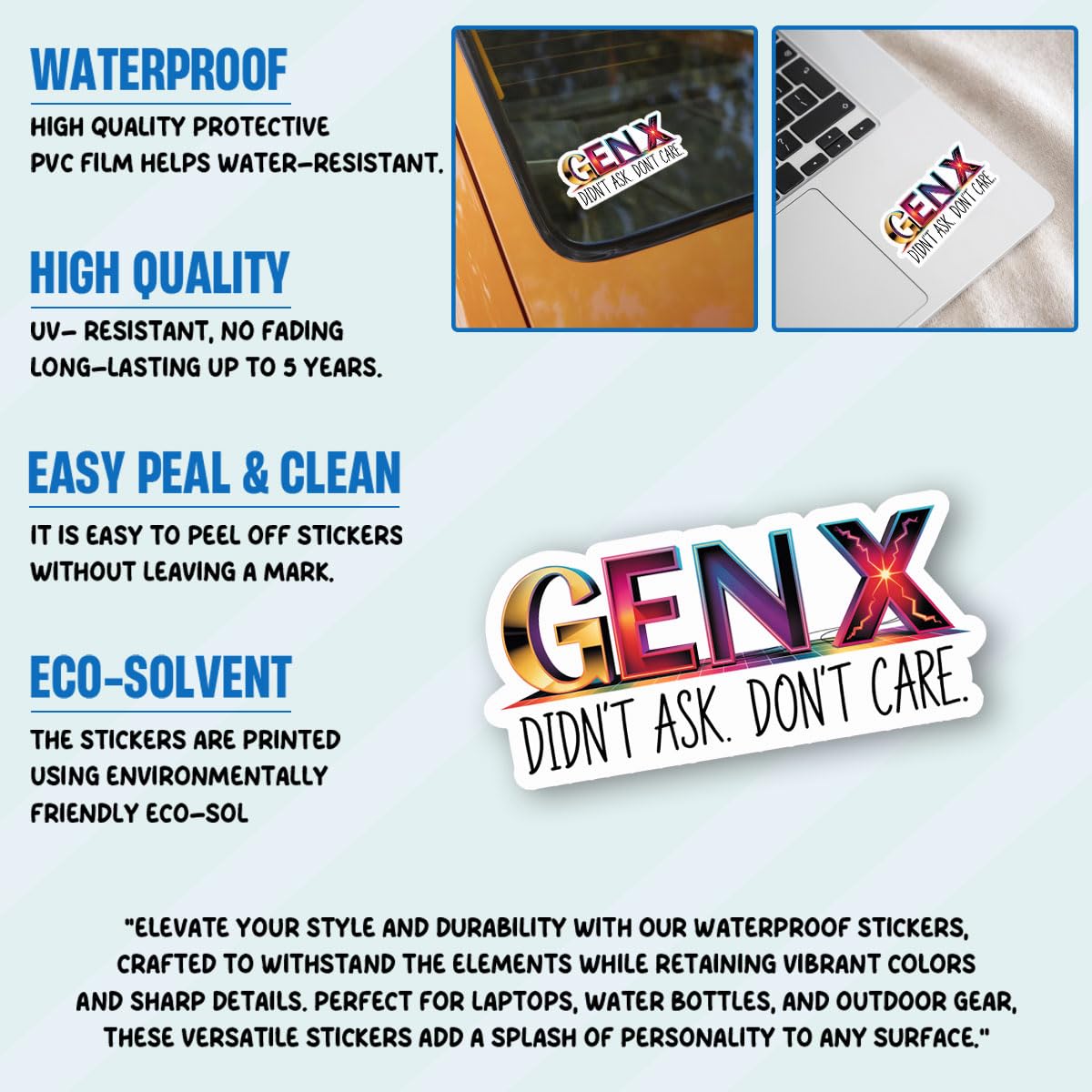 3Pcs Gen X Didn't Ask Don't Care Sticker Divertente Retro Generation X Sticker Regalo per Anno di nascita 1965-1980 Adesivi Gen X Anno 80s Orgoglioso Gen X Member Spirit Decal per laptop Bottiglia