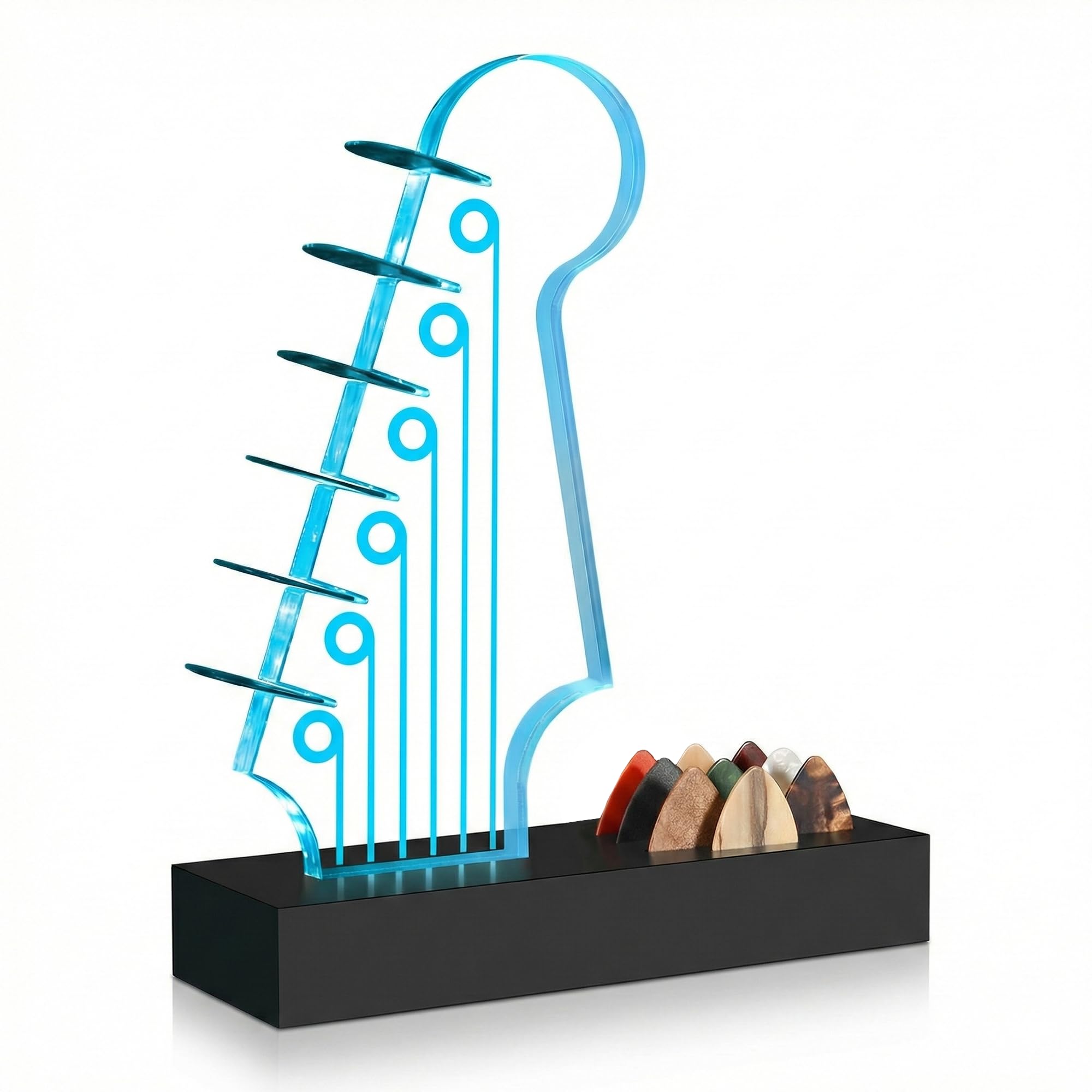 Soporte para púas de guitarra iluminado: diseño de cabezal de guitarra eléctrica, luces que cambian de 7 colores, regalos de guitarra para los amantes de la música, exhibición de púas de guitarra con