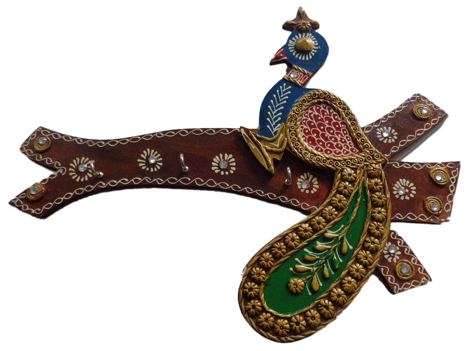 ANIKA CREATIONS Wooden Key Stand 28 cm x 1 cm x 34 cm, Multicolour