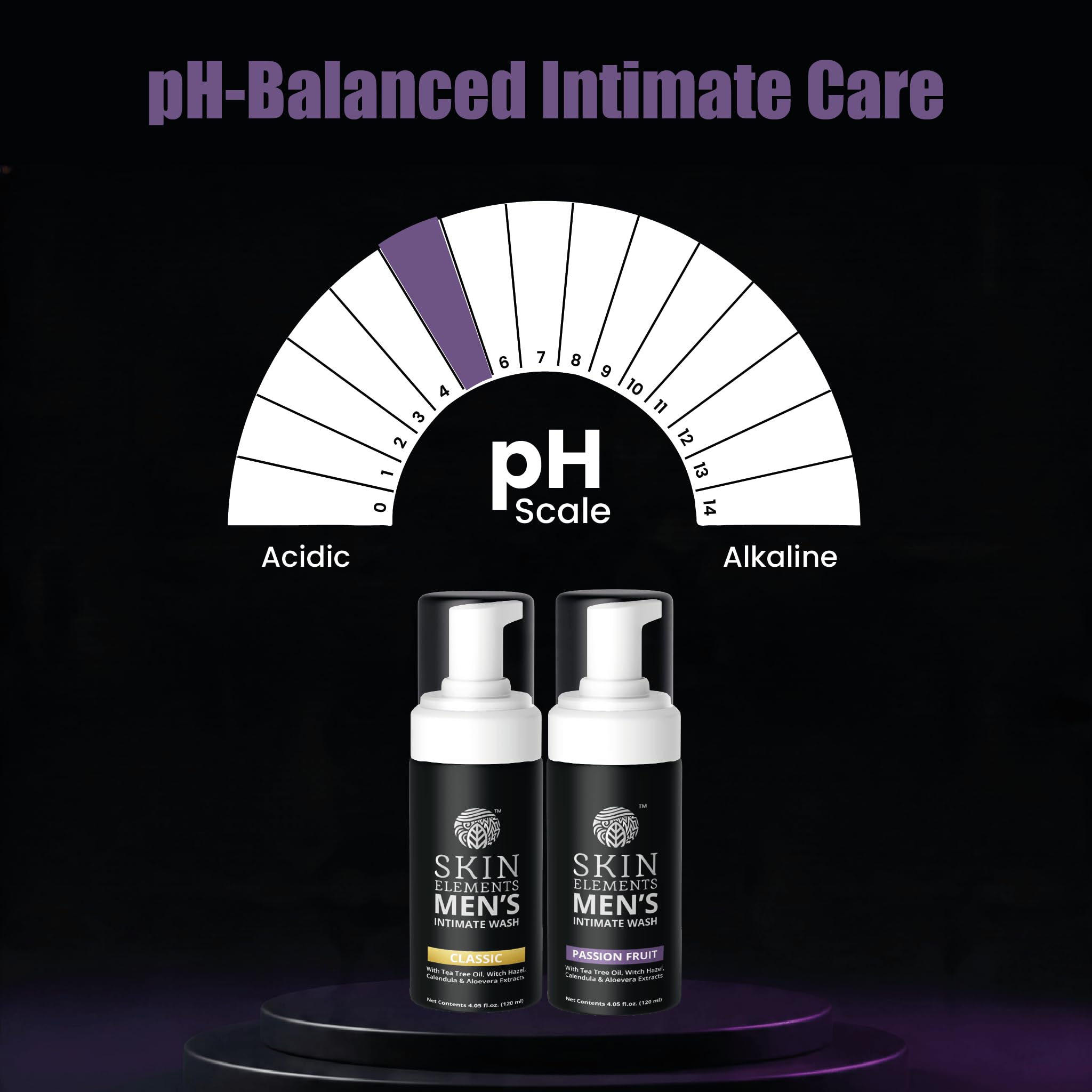 Skin Elements Men's Intimate Wash Combo - Paquete de 2 | Aceite de árbol de té (clásico) + fruta de la pasión | Previene la picazón, la irritación y el mal olor | (240 ml)