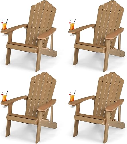 Miniatura 23 de Giantex Silla Adirondack para exteriores, sillas de patio de gran tamaño con portavasos oculto, veta de madera realista, capacidad de peso de 380