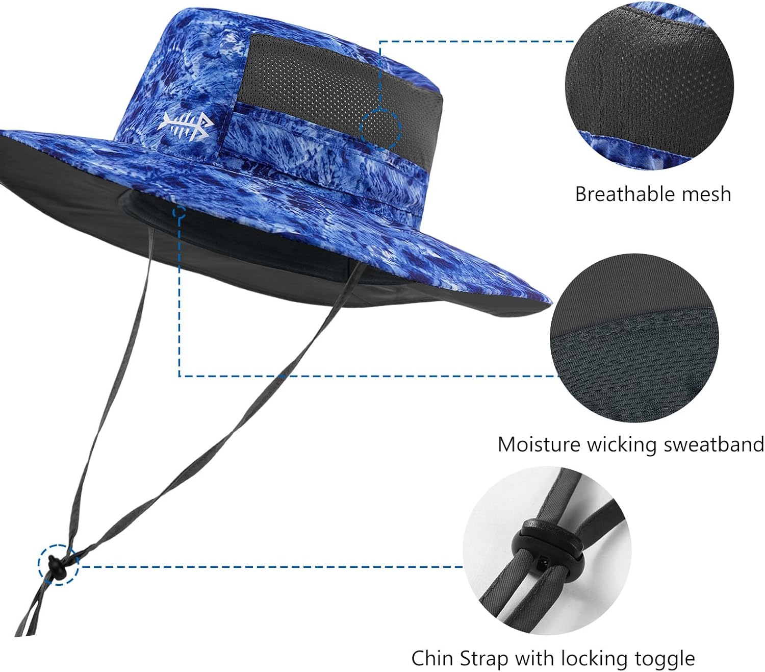 BASSDASH UPF 50+ Fishing Sun Hat Water Resistant Unisex Wide Brim Bucket Boonie Hat for Hiking Camping Safari FH15 - Image 5