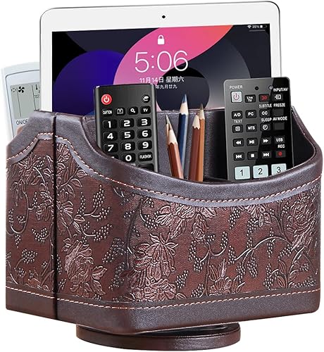 Soporte giratorio de cuero para control remoto de 360, mesita de noche, organizador de escritorio, accesorios de oficina, caja de almacenamiento