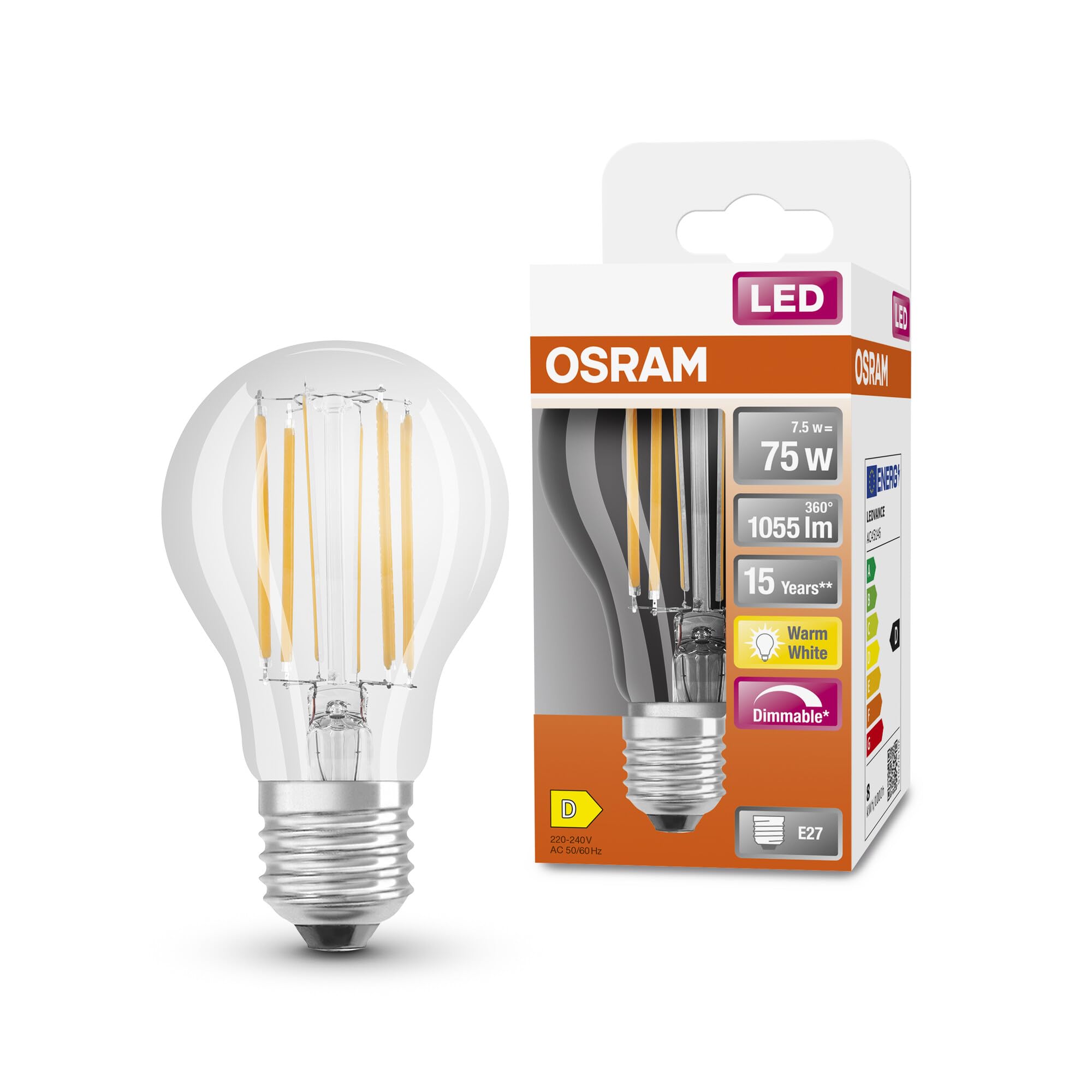 OSRAM LED Retrofit CLASSIC A DIM Lampadina LED, Attacco: E14, Bianca Calda, 2700 K, 2.80 W, Equivalenti a 25 W, LED Retrofit CLASSIC P DIM, Chiaro, Taglia Unica