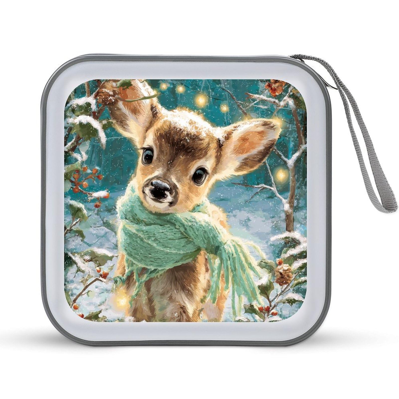 Jubonexis Cute Deer Wearing Green Scarf CD Case DVD Storage Case Portable