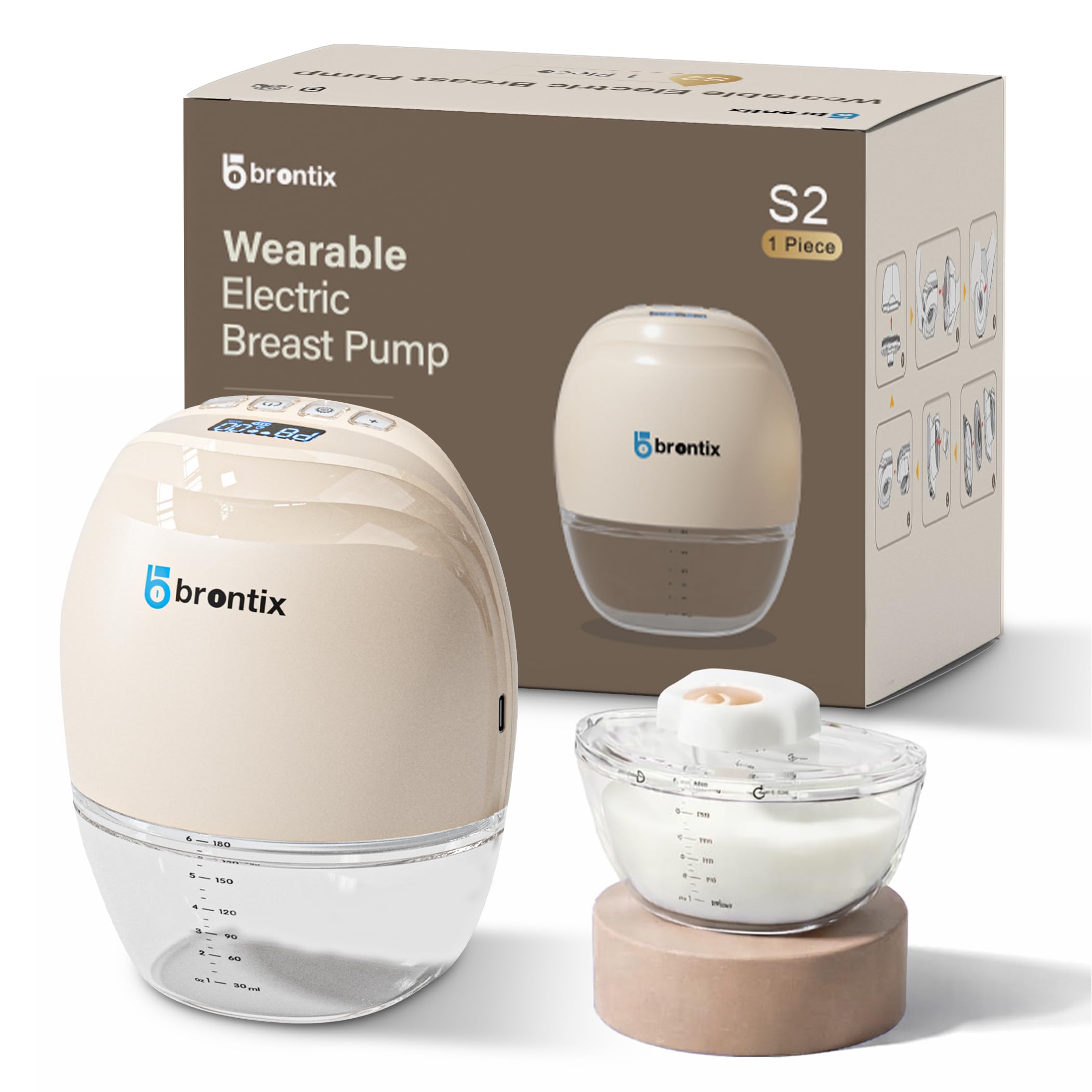 BRONTIX S2 electric breast pump for feeding mothers with 3 Modes and12 Speed Levels wearable breast milk pump