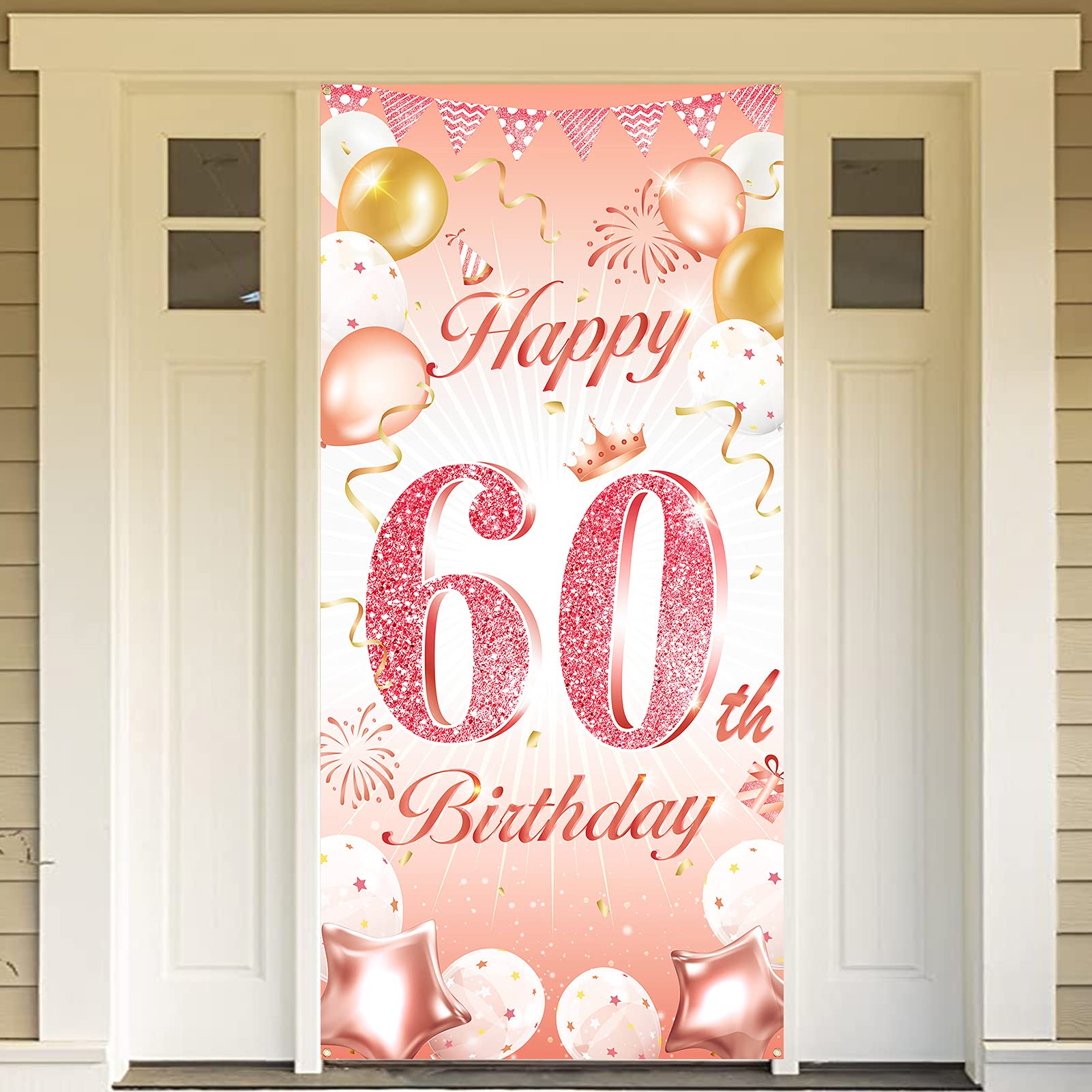 Palloncini 60° Compleanno Donna - 15 Pezzi In Oro Rosa Con Coriandoli