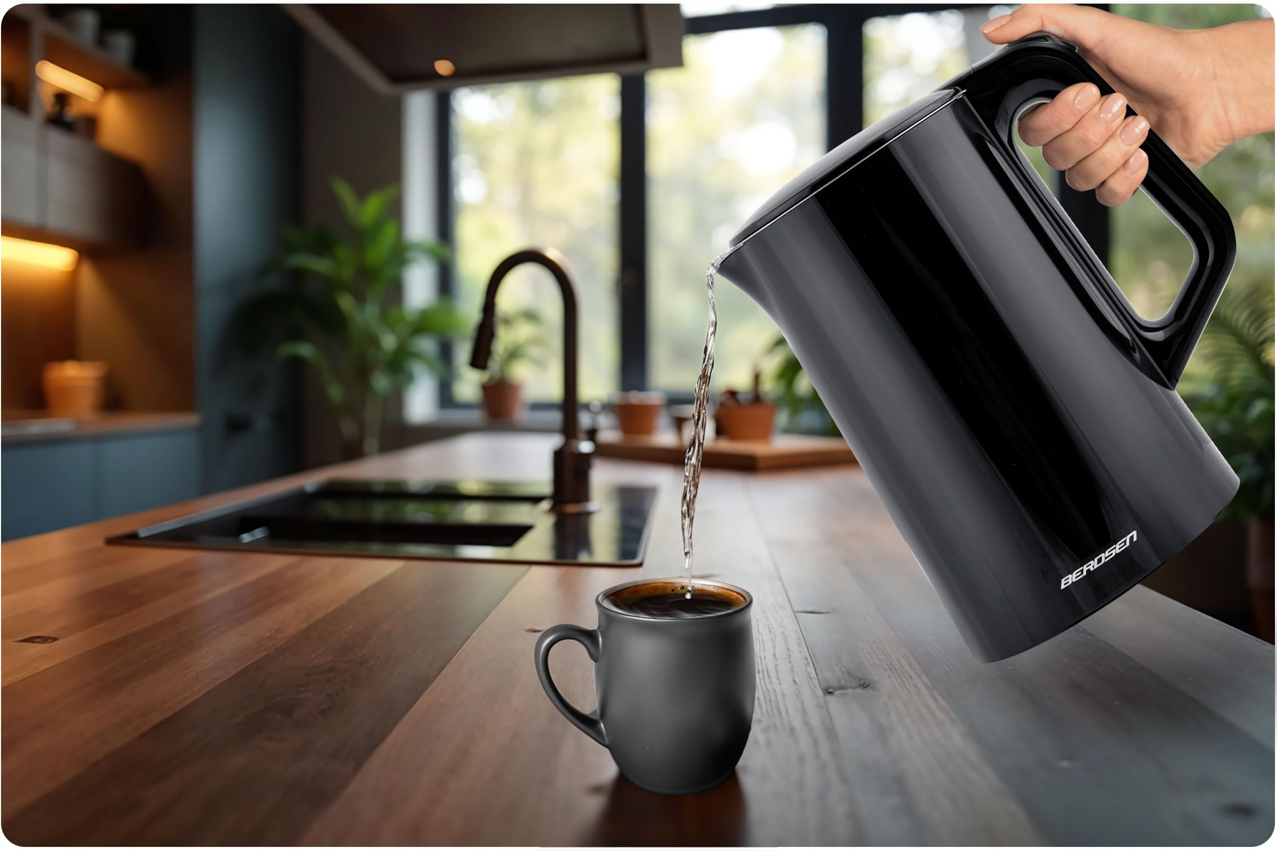 Berdsen Bollitore elettrico – 1,7 L – con regolazione della temperatura – Indicatore digitale della temperatura a LED – Protezione contro il funzionamento a secco – Base a 360° – Nero