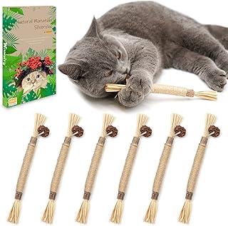 Wiswelry 6 Packs Natural Matatabi Silvervine Chew Sticks, Natural Cat Teeth Nip Cleaning Catnip Toys for Indoor Kitten Teething and Stress