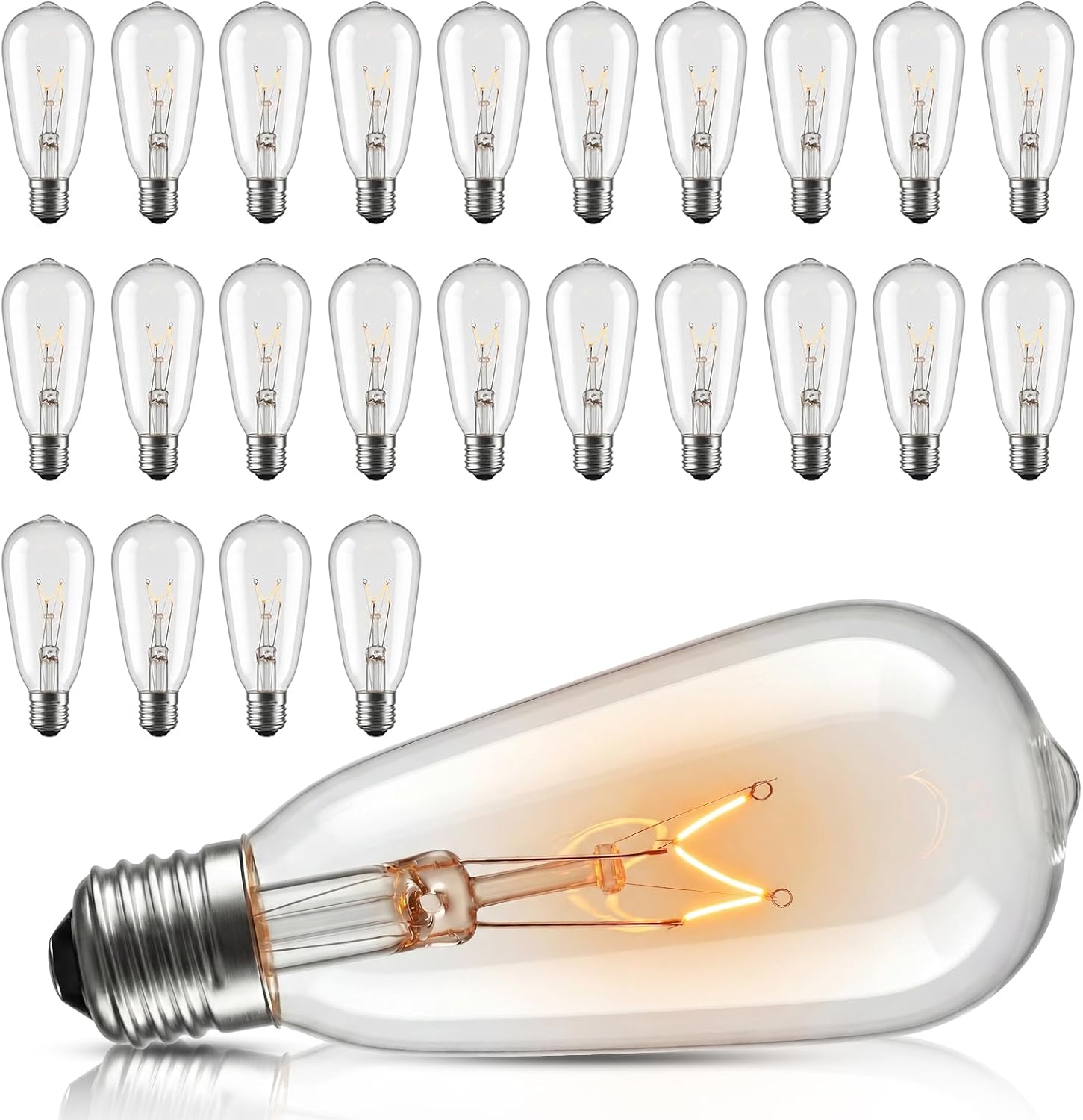 25 Pack ST40 Edison Replacement Bulbs for Outdoor String Lights, 7 Watt Clear Glass Incandescent Light Bulbs, E17/C9 Intermediate Screw Base Bulbs Waterproof for Home Patio Backyard Decor, Warm White