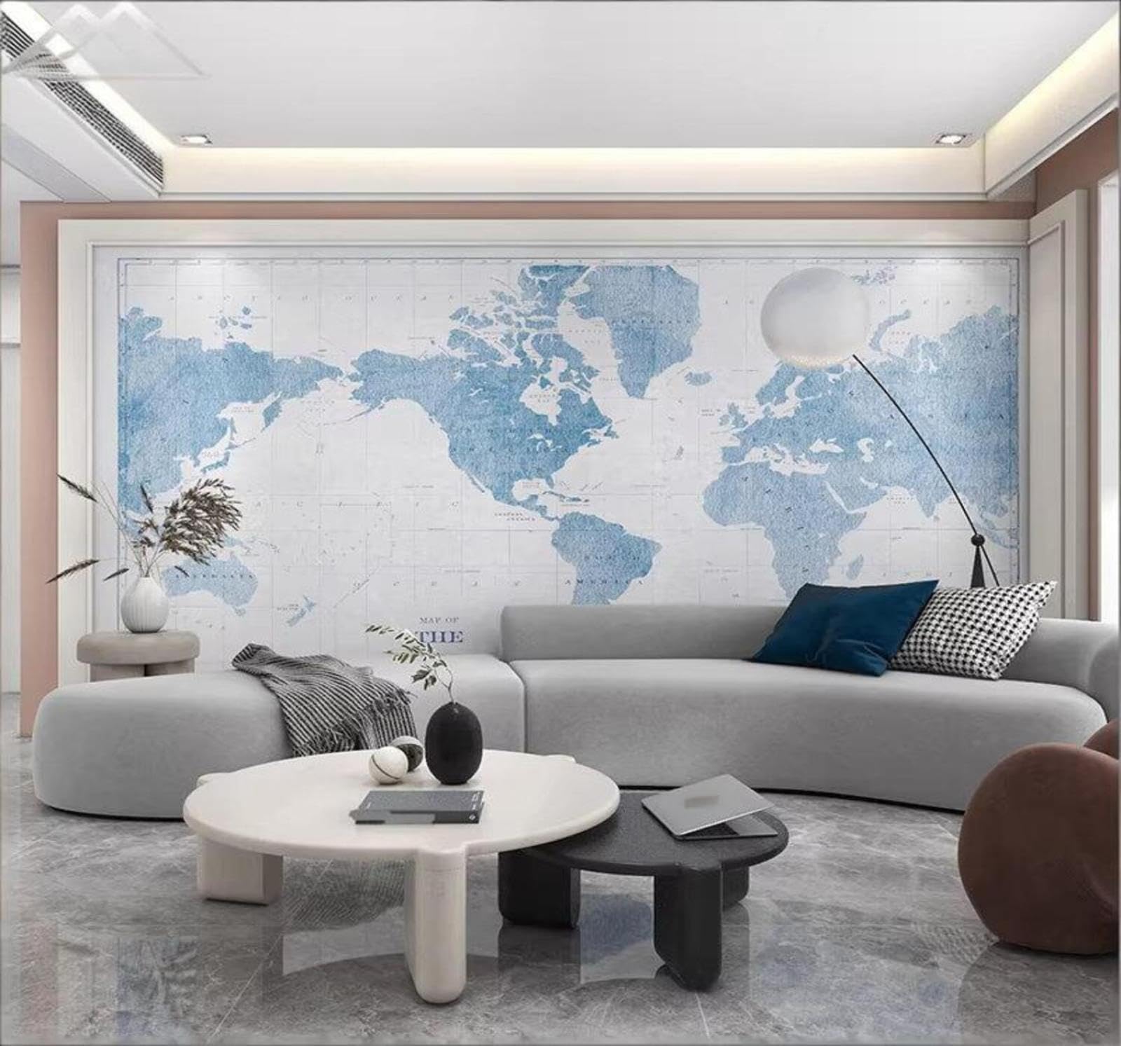 Retro Abstract Blue World Map Art 3D Wallpaper Easy Install Feature Office Living Room Sofa Bedroom TV Background Wall Decoration-430cm×300cm