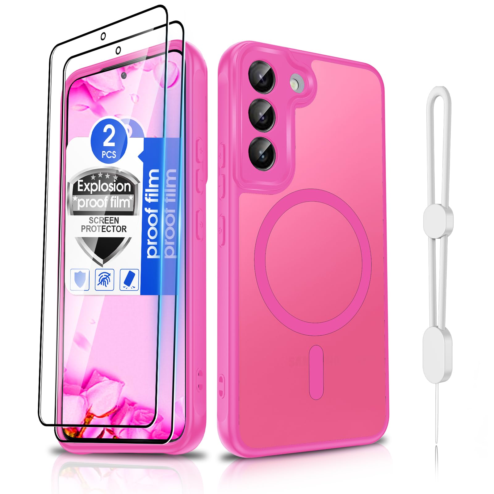 Dizn Magnetic for Samsung Galaxy S22 Plus Case,[Compatible with Mag-Safe], with Screen Protector, Matte Translucent &amp; Military-Grade Protective for S22+ 5G,Funda para S22+,Rose Red