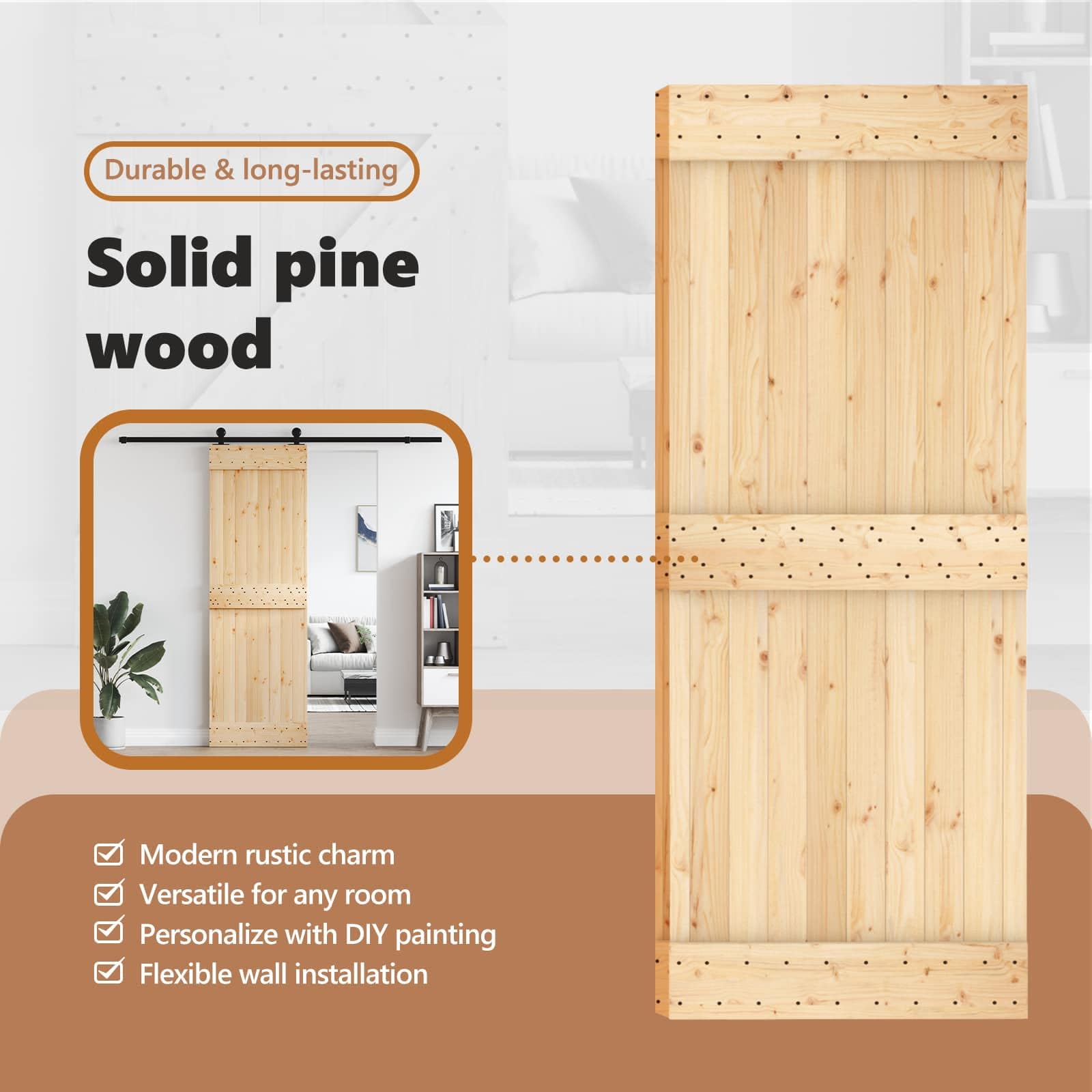 vidaXL Puerta Narvik Natural 80 x 210 cm Madera de Pino Sólido, Puerta Rectangular Moderna, Interior de Pino, Ahorra Espacio, Separador Contemporáneo de Habitaciones, Diseño Funcional