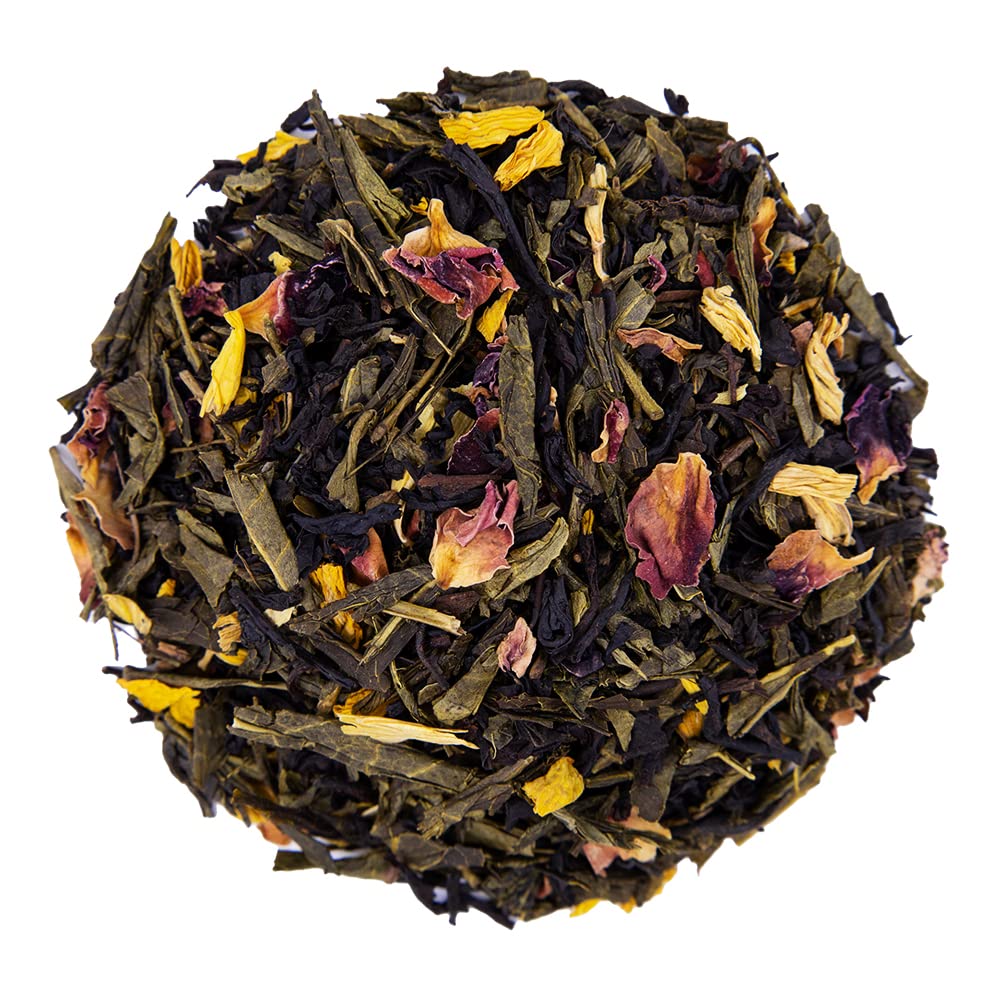 The Whistling Kettle Peach Rose Tea (Formerly Emperor's 7 Treasures) -Fruity and Floral Flavored Green Tea with Peach and Rose -4oz (80 servings)