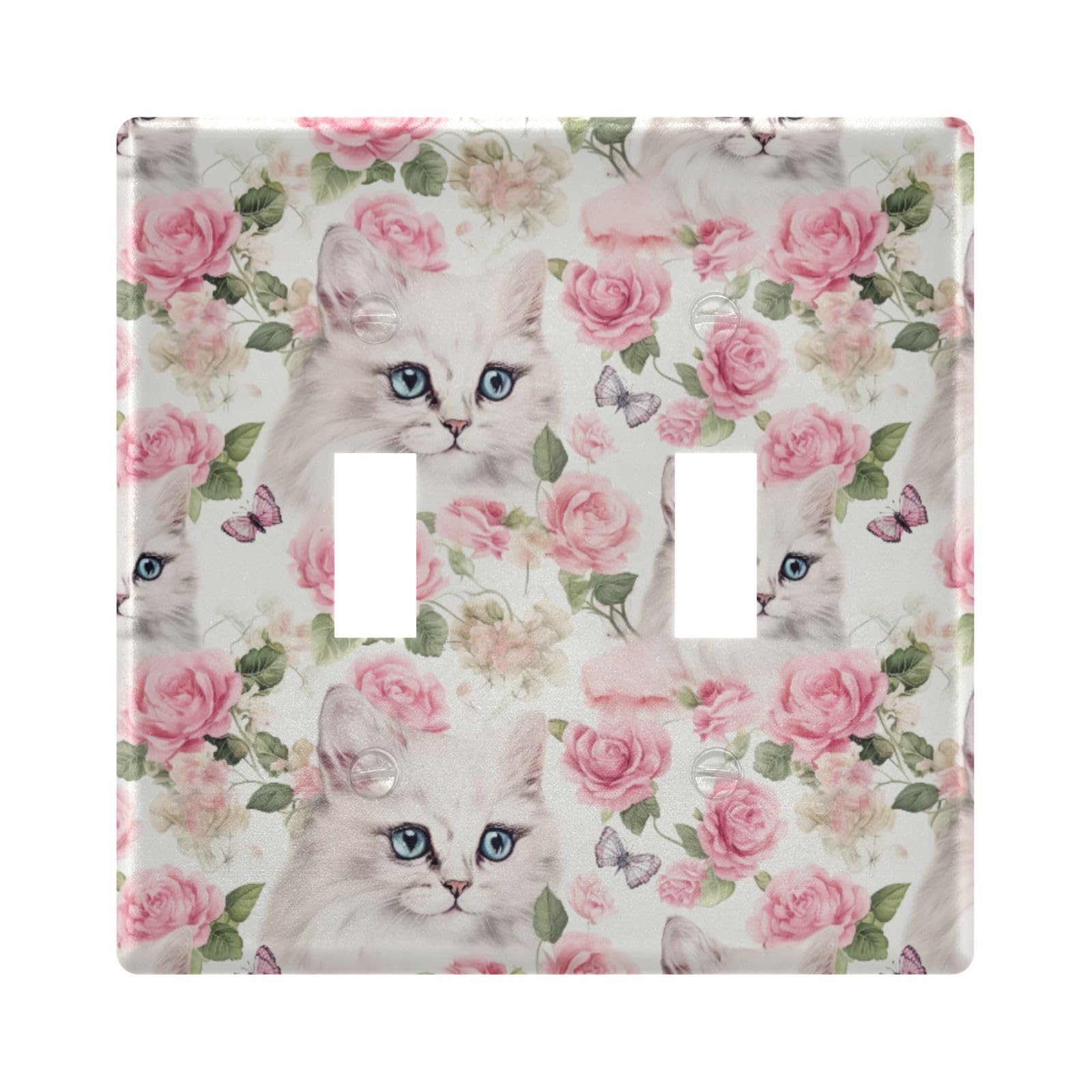 UMIRIKO Cute Cat Pink Flower Light Switch Cover Plate Covers Decorative Double Toggle Home Decor 202a8522
