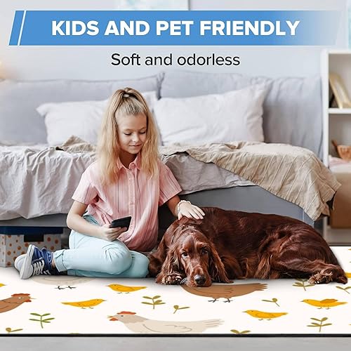 Miniatura 5 de Alfombra de área con patrón sin costuras, plantas de gallina, lavable, de 6 x 9 pies, alfombras grandes para dormitorio, cocina, sala de estar,