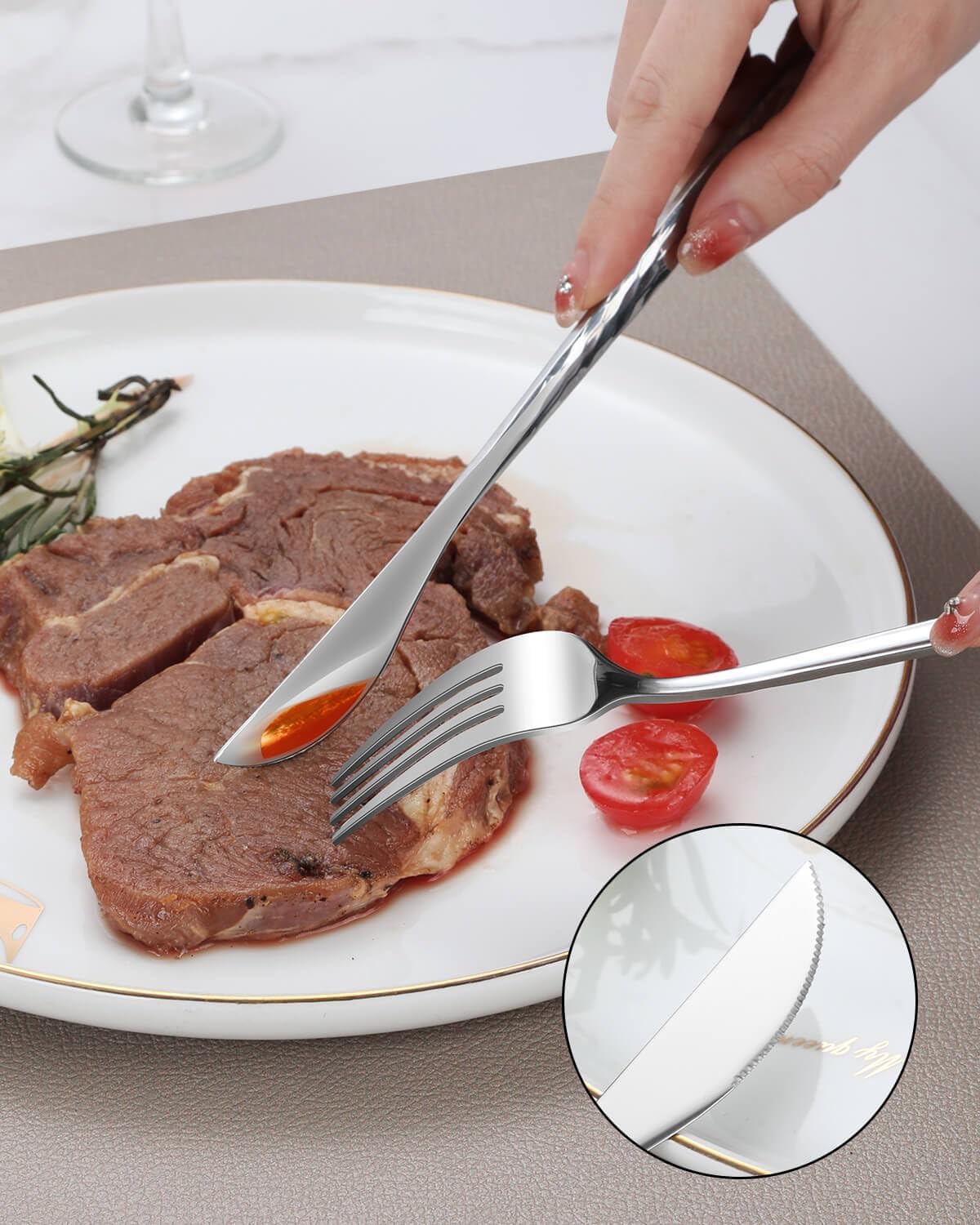 Hammered Silverware Set,30 Piece Stainless Steel Flatware Set for 6,Modern Cutlery Set,Includes Spoon Fork Knives Set,Home Kitchen and Restaurant,Dishwasher Safe (Silver)