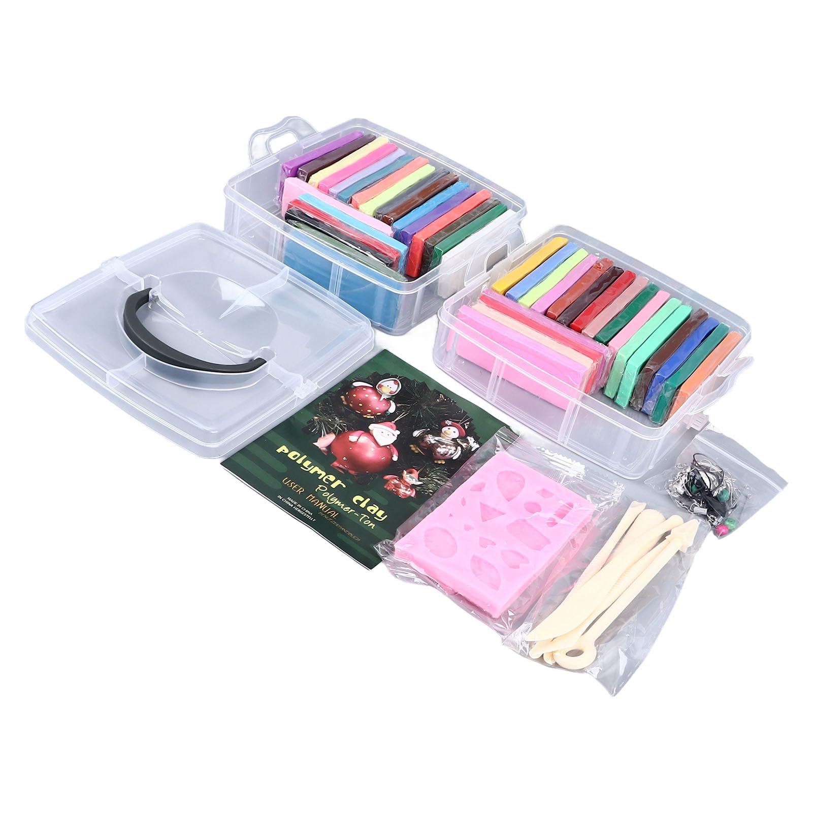 Kit di argilla polimerica 42 colori, set di argilla modellabile morbida con 5 strumenti per la scultura e stampo in silicone, kit fai-da-te senza cottura per la realizzazione di