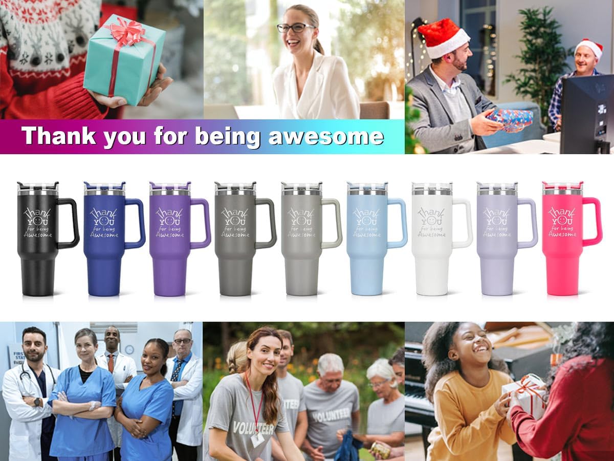DLOCCOLD Thank You Gifts, Christmas for Coworkers, Employee Appreciation Gifts, Inspirational Birthday, Friends, Teacher, You Are Awesome, 40oz Tumbler with Handle, Purple - Image 7
