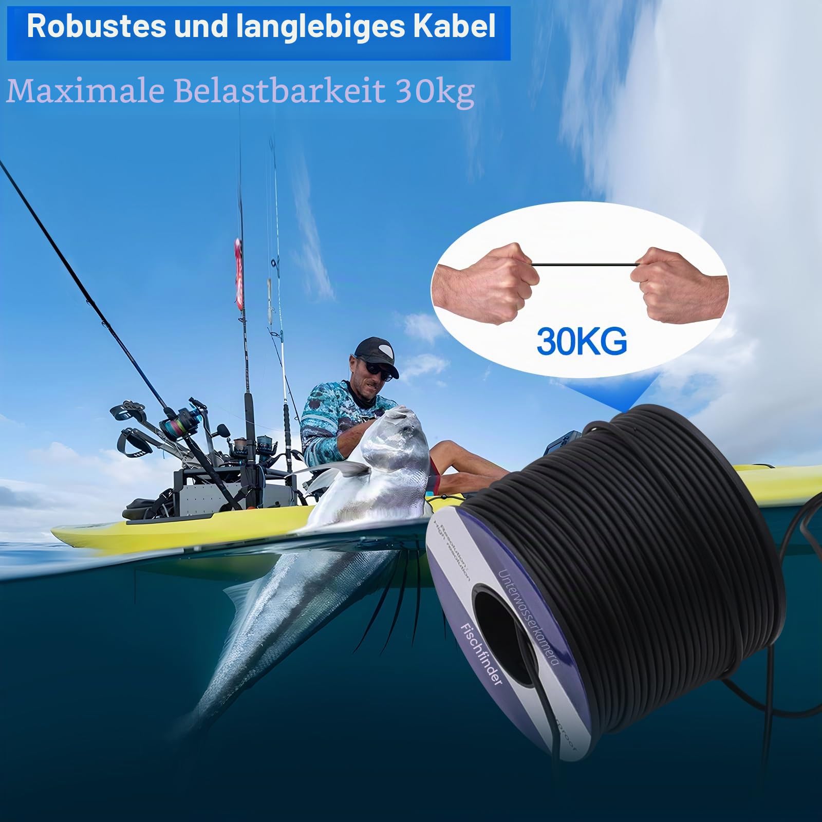 KAOLALI Unterwasser-Angelkamera Kamera für Unterwasserangeln, LCD-Display, HD, 1080P, Unterwasserkamera, Angeln, Wasserdicht, für Fischerei auf EIS im See und Boot
