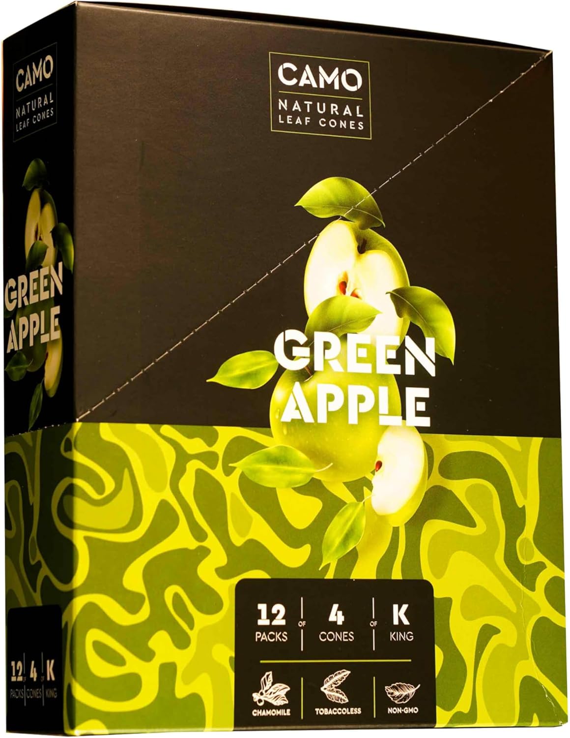Natural Leaf King Cones 48 Cones Per Box (Green Apple) with Official Camo Cone Sticker