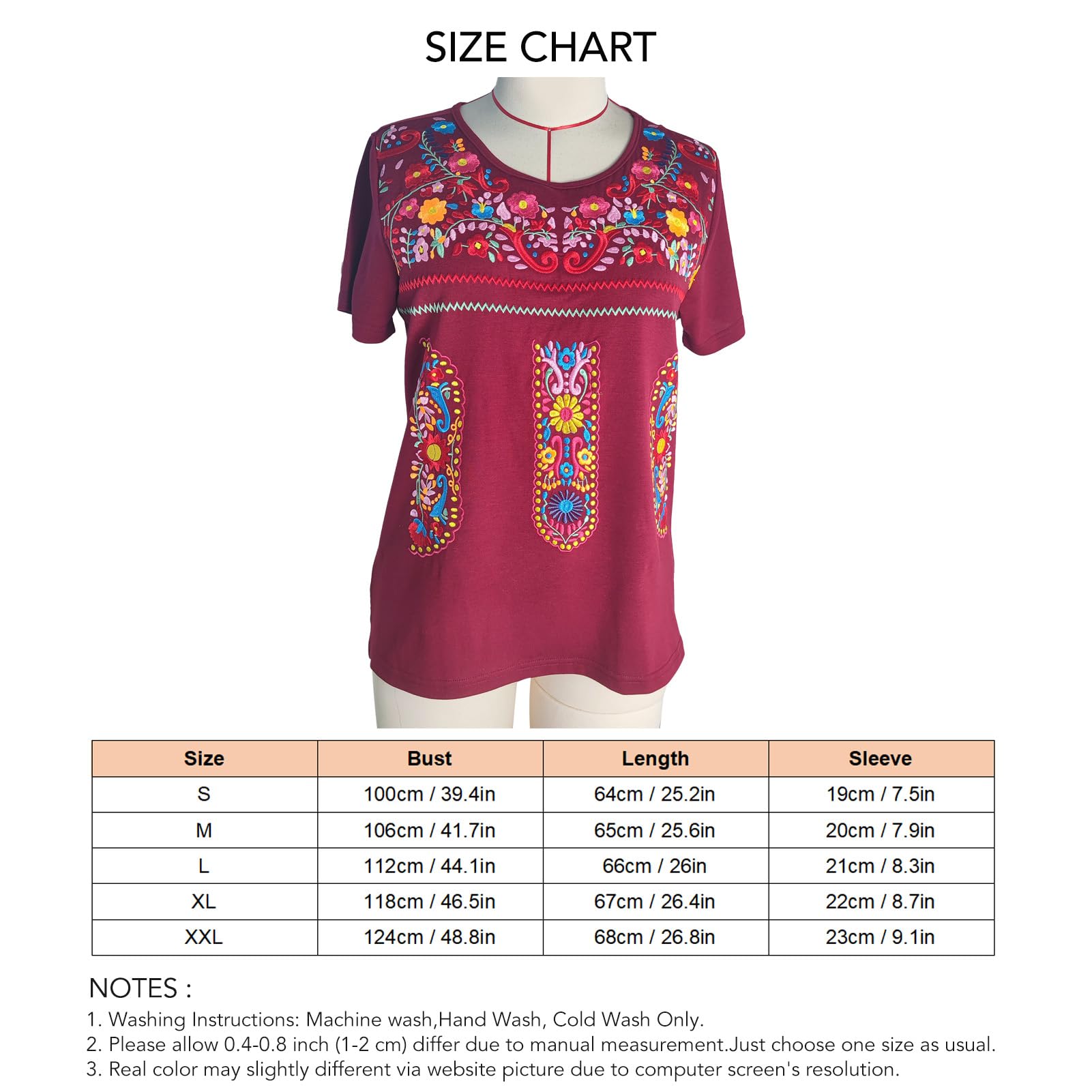 MAVIS LAVEN Damska letnia koszulka w stylu boho z haftem w stylu boho, z dekoltem w serek, tunika, bluzki, tuniki, topy