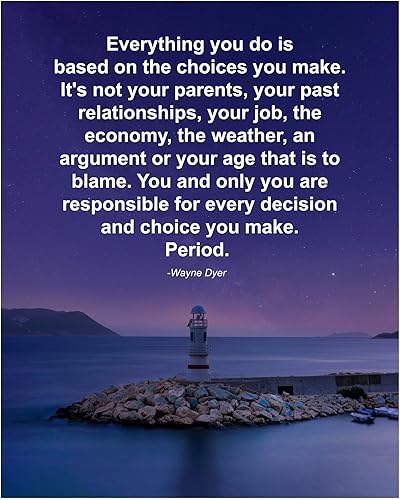 Miniatura 1 de Wayne Dyer- Everything You Do Is Based On Choices You Make - Motivational Quotes Wall Art Decor, Starry Night Lighthouse Photo Wall Art Print For