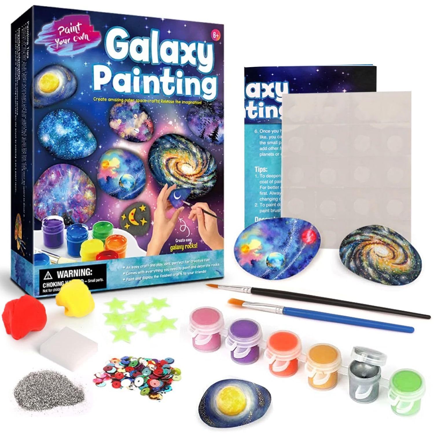 Home Smart Rock Painting Kits For Kids Arts And Crafts Painting 42PCs Set Kid Activity Stress Relief Toy For Birthday Toys And Kids Party Favors (Galaxy Rock Painting)