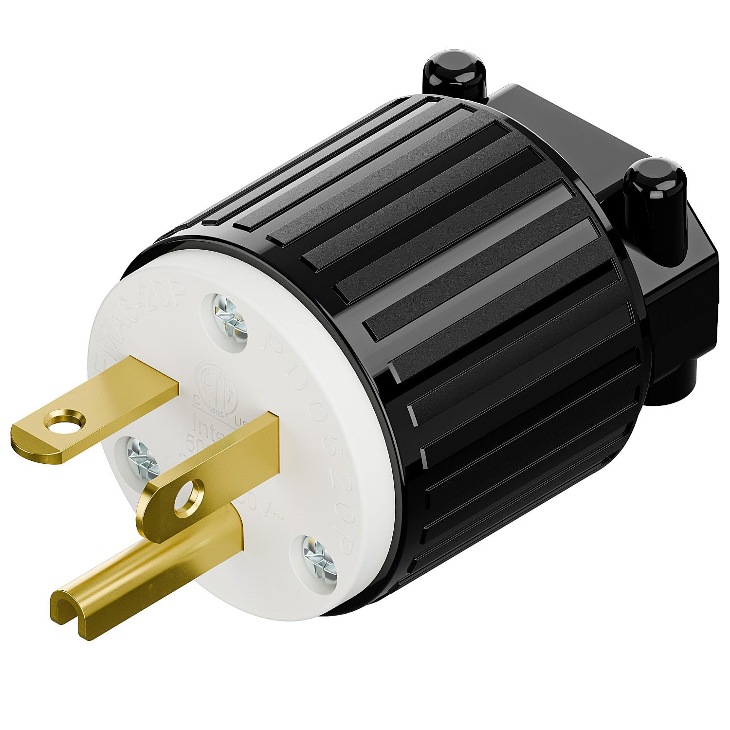 USA 3-Prong Male AC Plug, ETL Nema 6-20P 3 Pole Straight DIY Rewirable, 20A 250V USA 3Pin AC Connector, Nema 6-20P Male US 3Pole Power Plug, Black