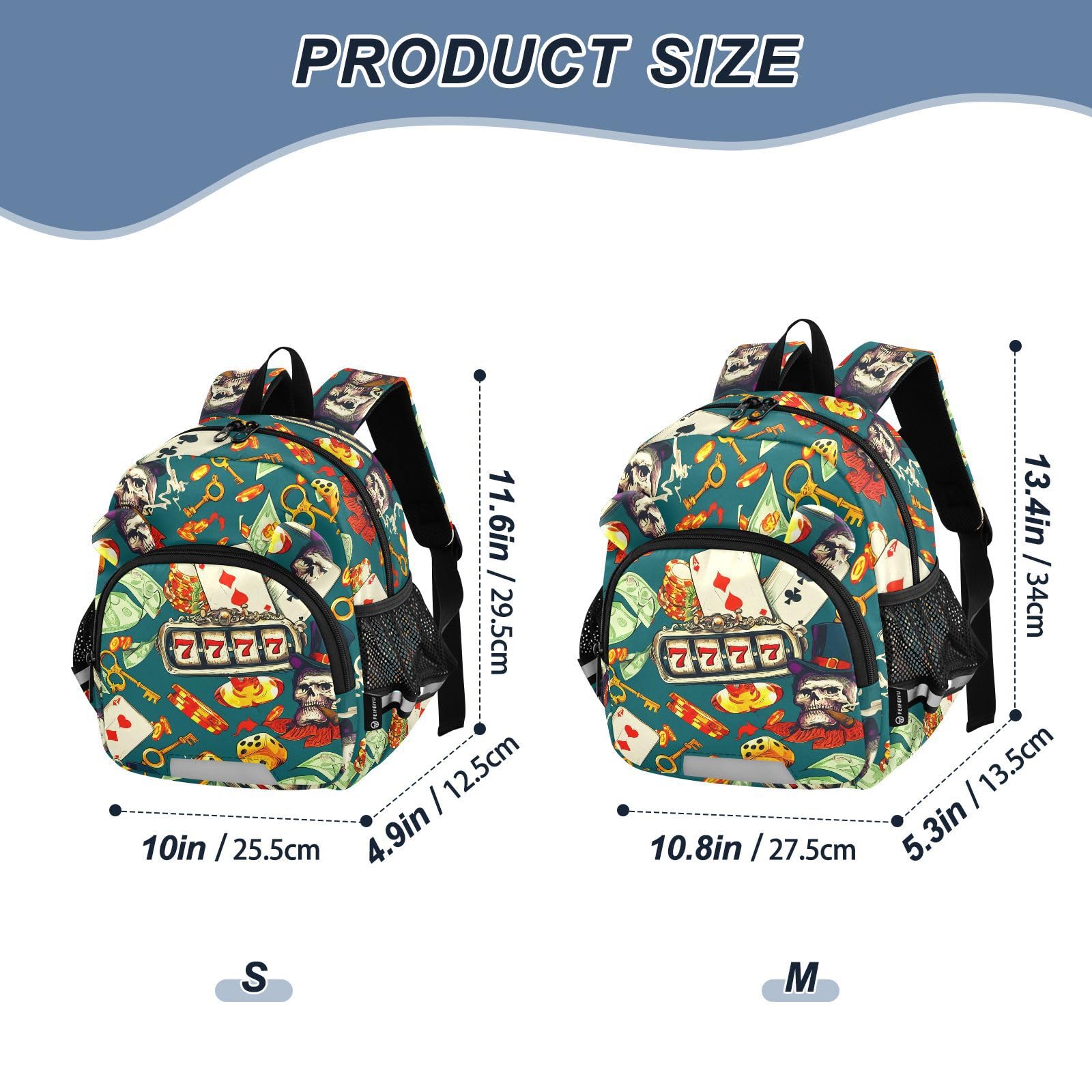Skull Casino Dice Teal Toddler Harness Backpack for Boys Girls 3-6 Years Kids Backpack with Anti Lost Safety Leash Baby Protection Backpack for Travel Walking Preschool
